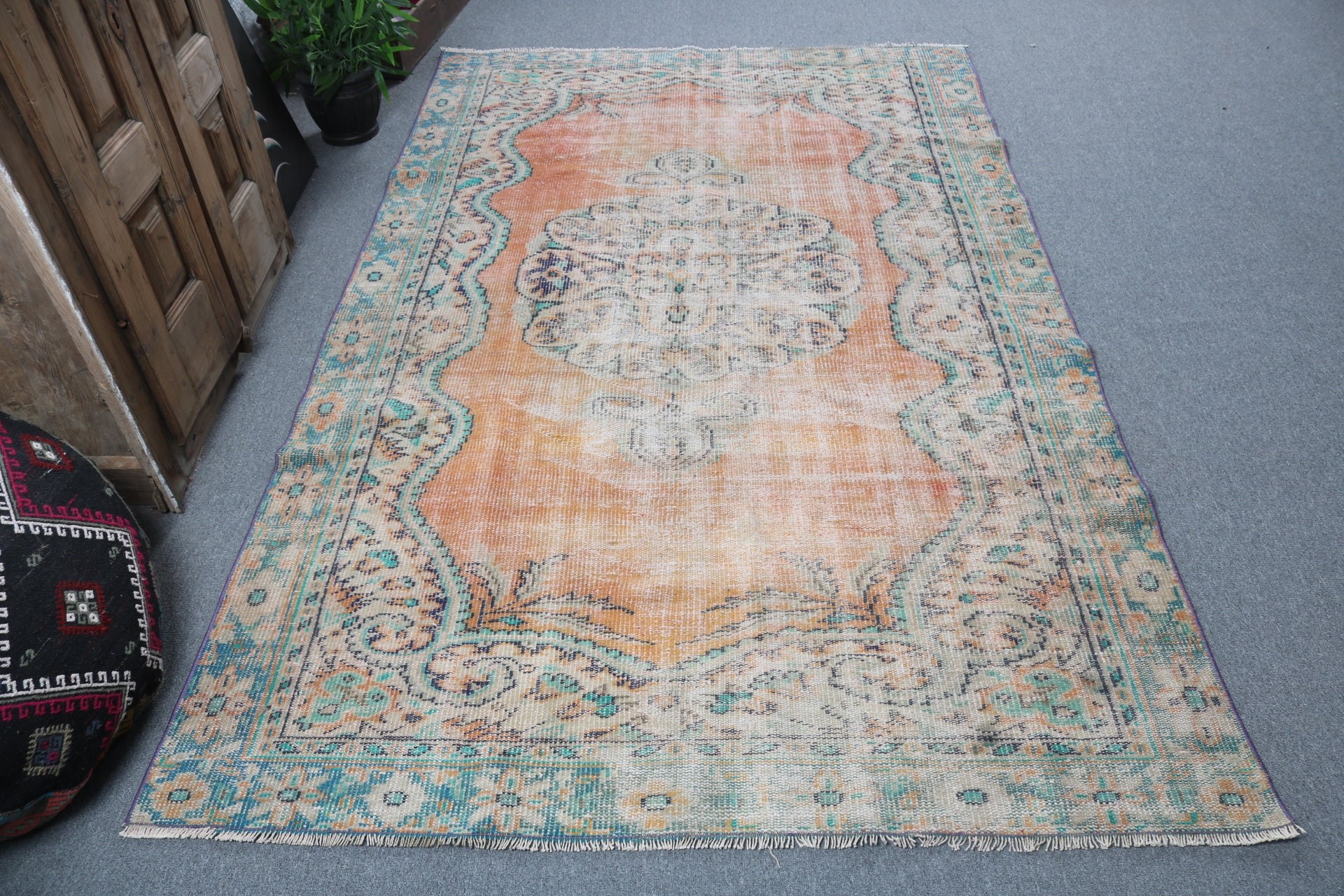 Vintage Halı, Yeşil Açıklama Halısı, Türk Halıları, 5.2x8.3 ft Büyük Halılar, Oturma Odası Halıları, Büyük Boho Halıları, Anadolu Halıları, Oryantal Halı