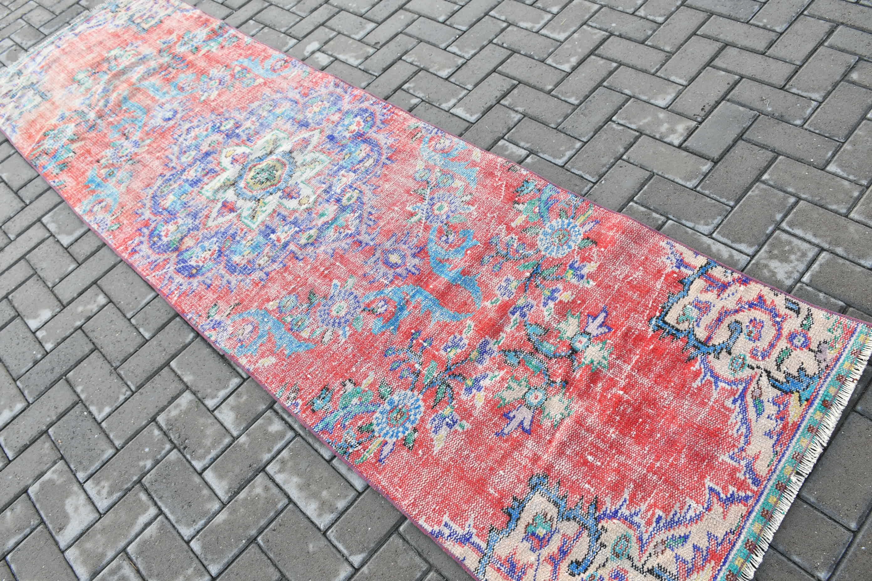 Corridor Rugs, Rugs for Runner, Turkish Rugs, Floor Rug, Bedroom Rugs, Hallway Rug, Red  2.8x9.7 ft Runner Rugs, Vintage Rug