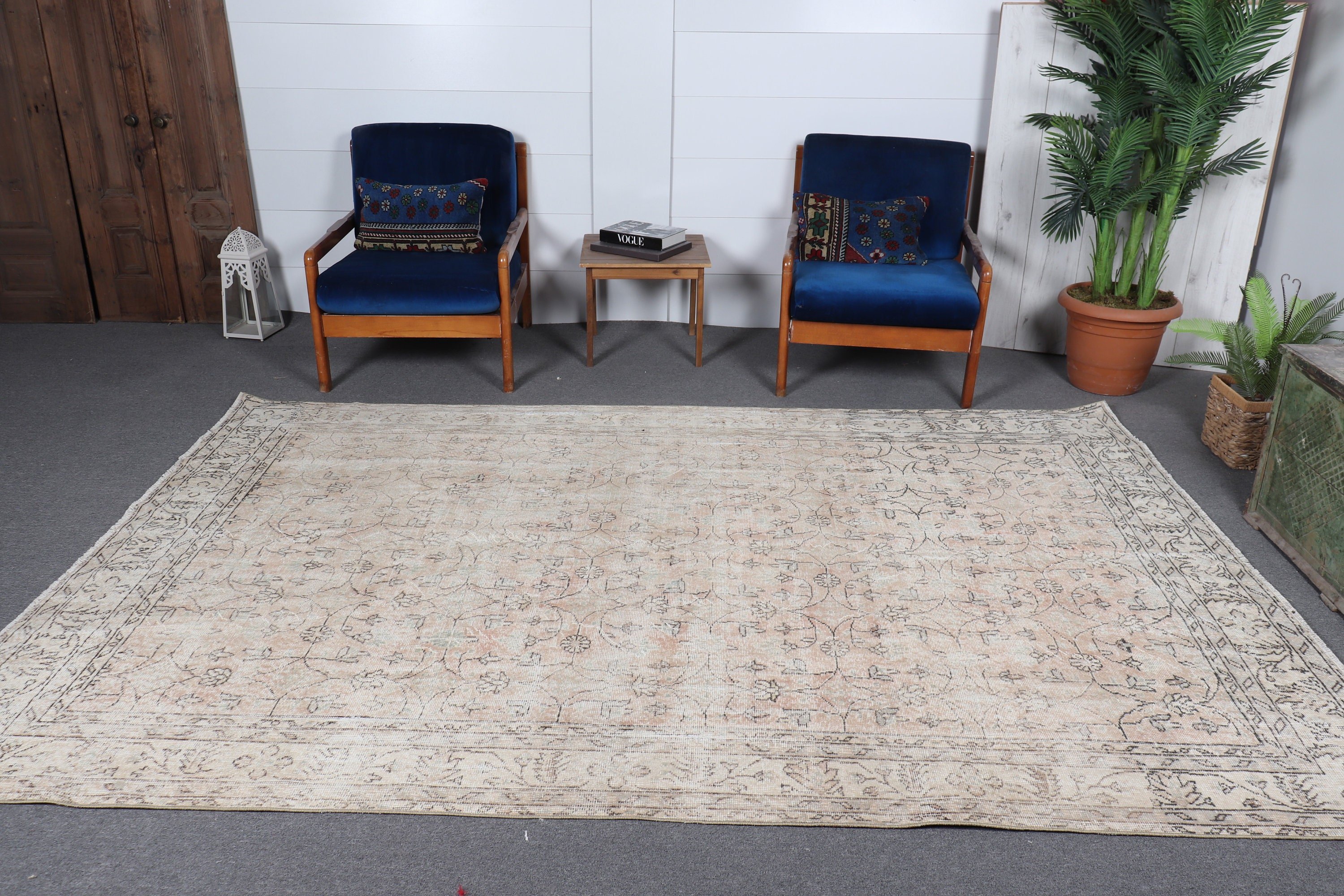 Brown Oriental Rug, Floor Rug, Vintage Rug, Living Room Rug, Turkish Rugs, Oushak Rugs, Rugs for Bedroom, 6.5x8.2 ft Large Rug, Salon Rug