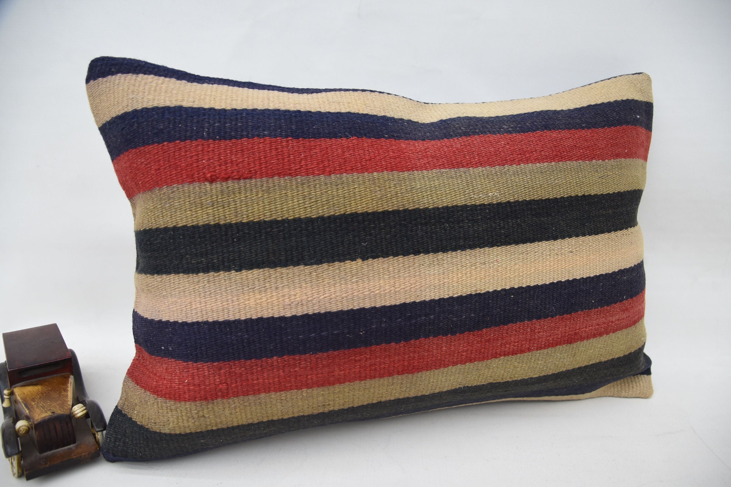 Antique Pillows, 16"x24" Blue Cushion, Turkish Kilim Pillow, Vintage Pillow, Southwestern Cushion Cover, Farmhouse Cushion Case