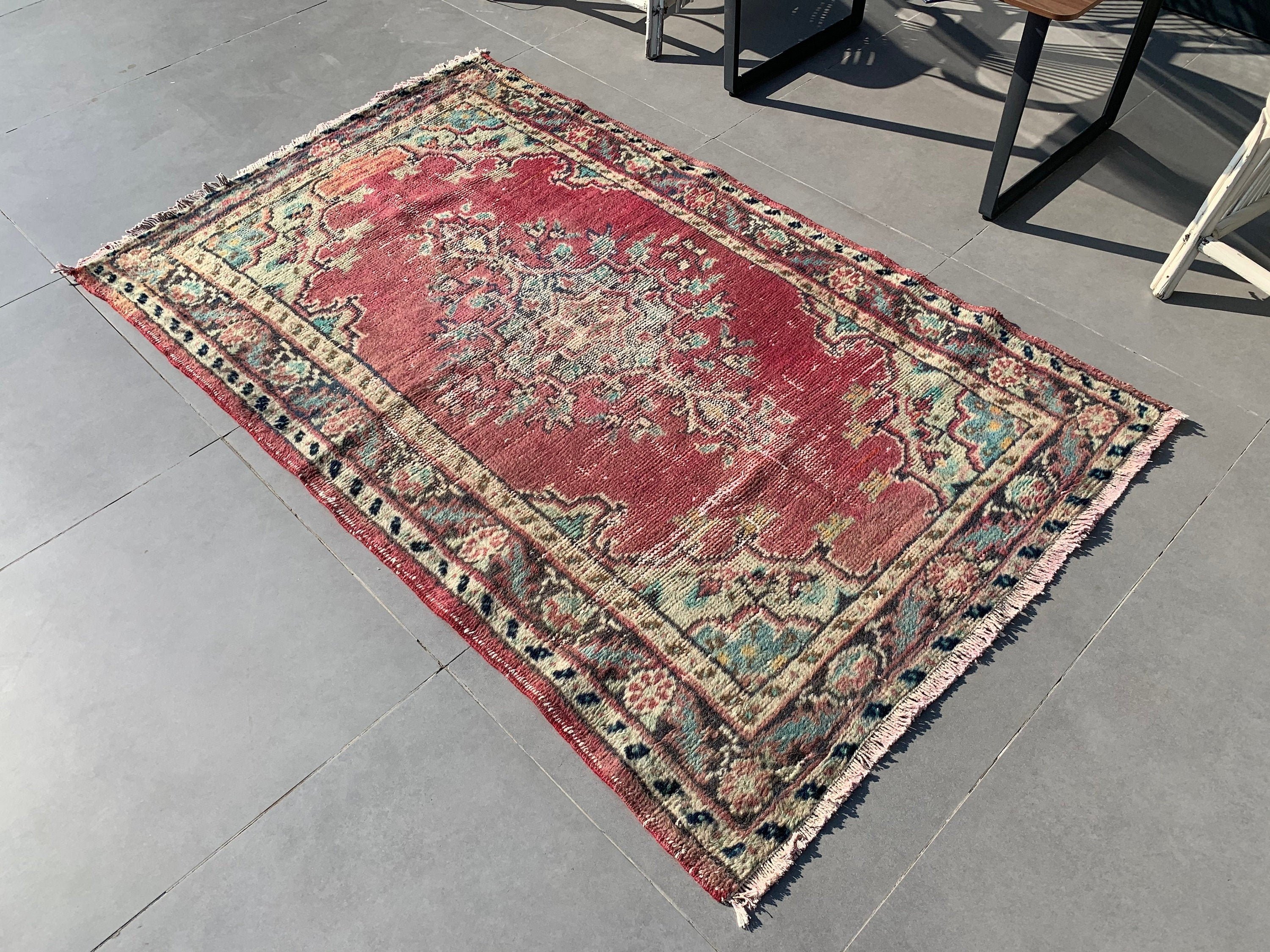 Red Oushak Rug, Entry Rugs, Moroccan Rug, Vintage Rug, Rugs for Entry, Office Rug, Bedroom Rugs, 3.4x5.6 ft Accent Rug, Turkish Rug