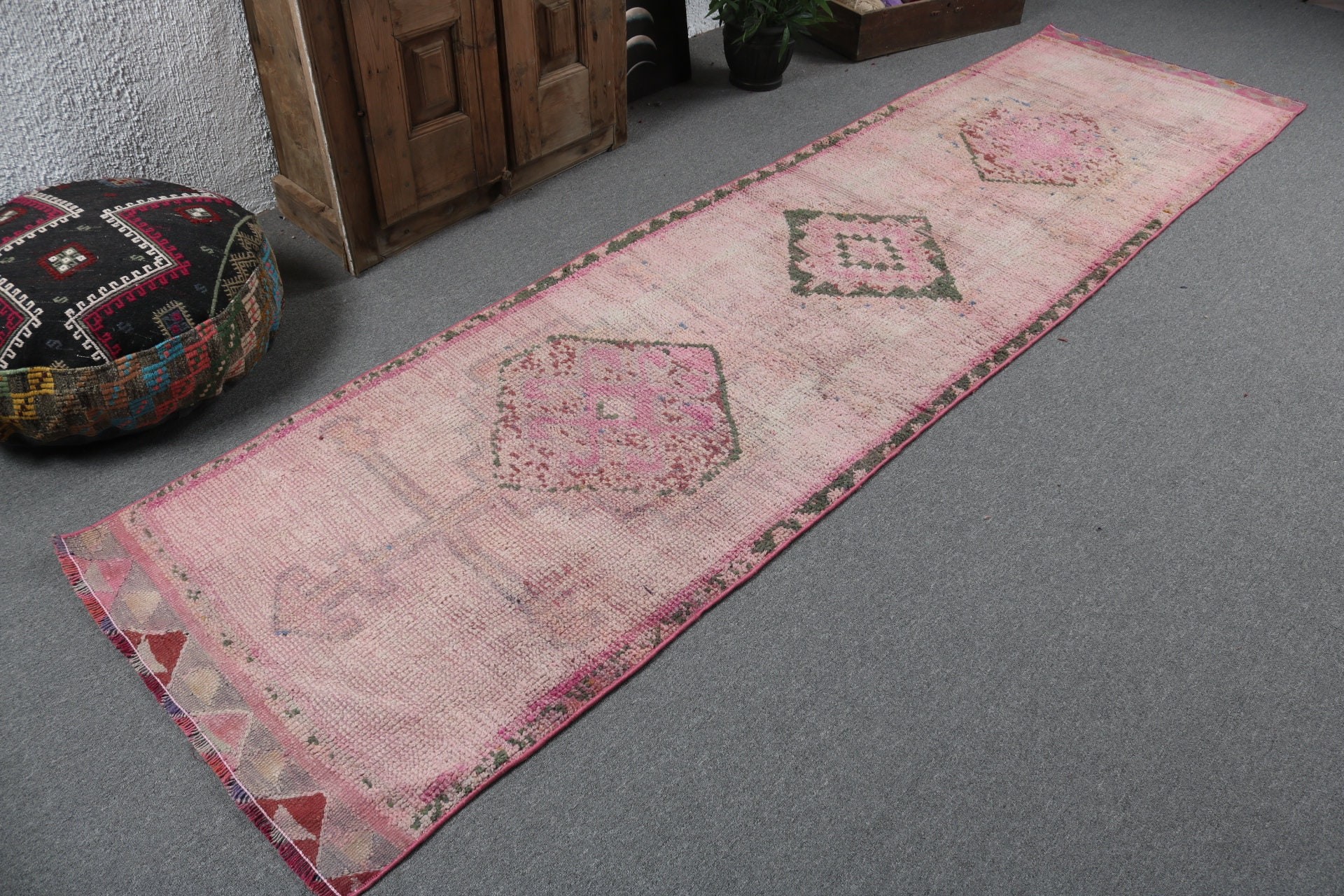 Vintage Rug, Pink Moroccan Rug, Modern Rug, Turkish Rugs, Stair Rug, Vintage Runner Rug, Turkey Rug, 2.8x10.9 ft Runner Rug