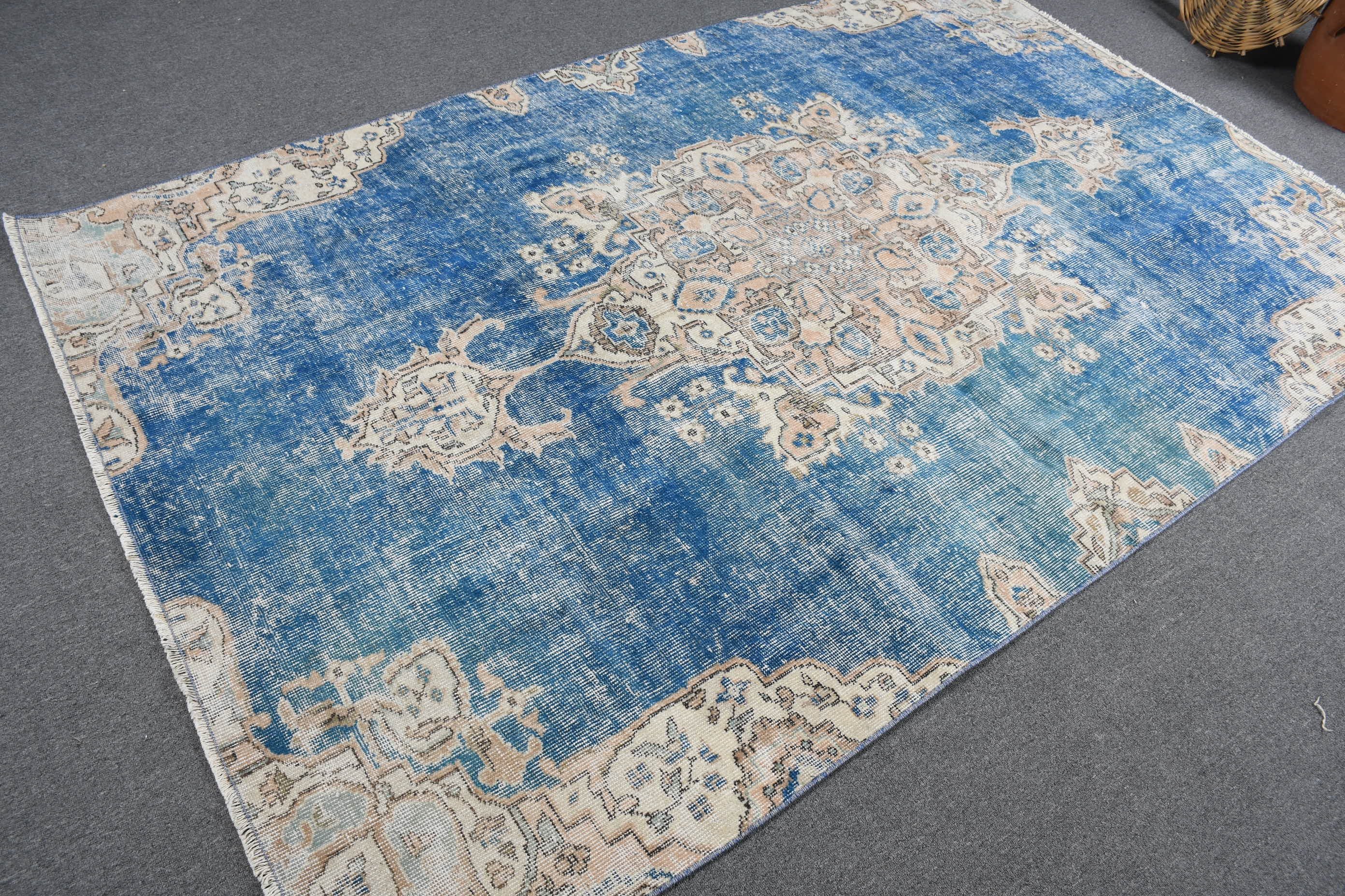 5.4x8.4 ft Large Rugs, Floor Rug, Turkish Rug, Vintage Rugs, Kitchen Rug, Anatolian Rug, Dining Room Rug, Blue Kitchen Rug, Living Room Rug