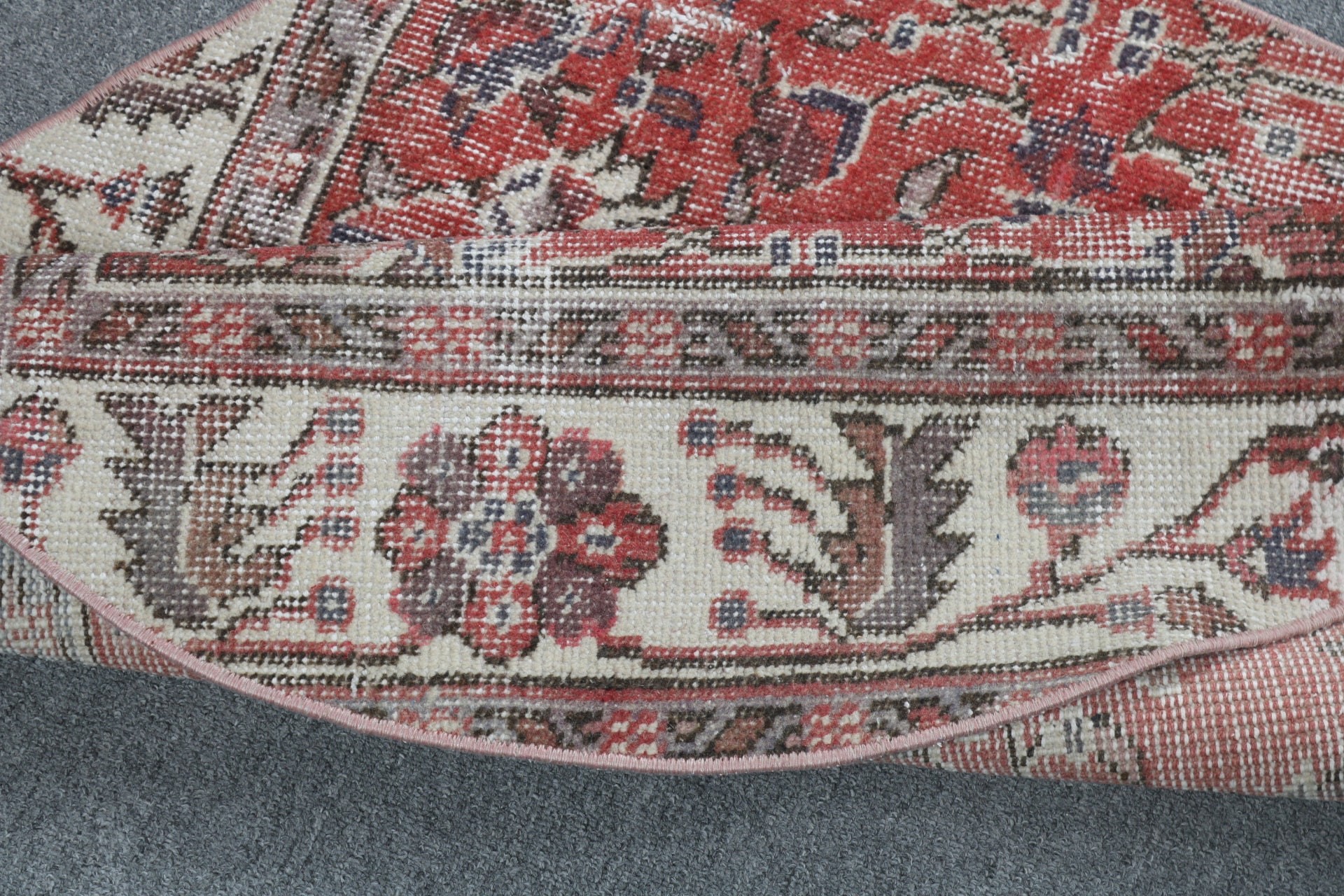 3.1x3.1 ft Küçük Halılar, Türk Halısı, Vintage Halılar, Yatak Odası Halıları, Boho Halı, Geometrik Halılar, Küçük Alan Halısı, Kırmızı Geometrik Halılar