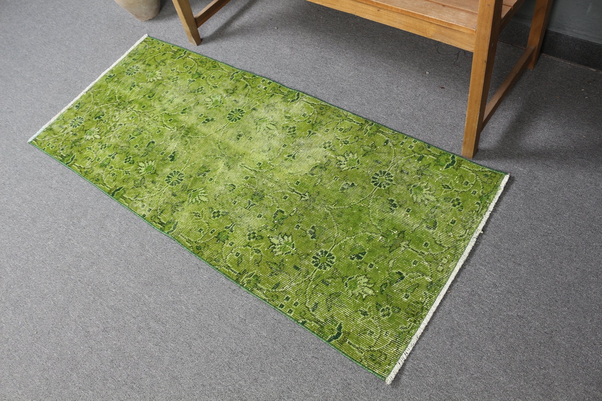 Bath Rug, Green Floor Rugs, Vintage Rug, Floor Rug, Turkish Rug, Kitchen Rug, 2.2x5.2 ft Small Rugs, Rugs for Nursery