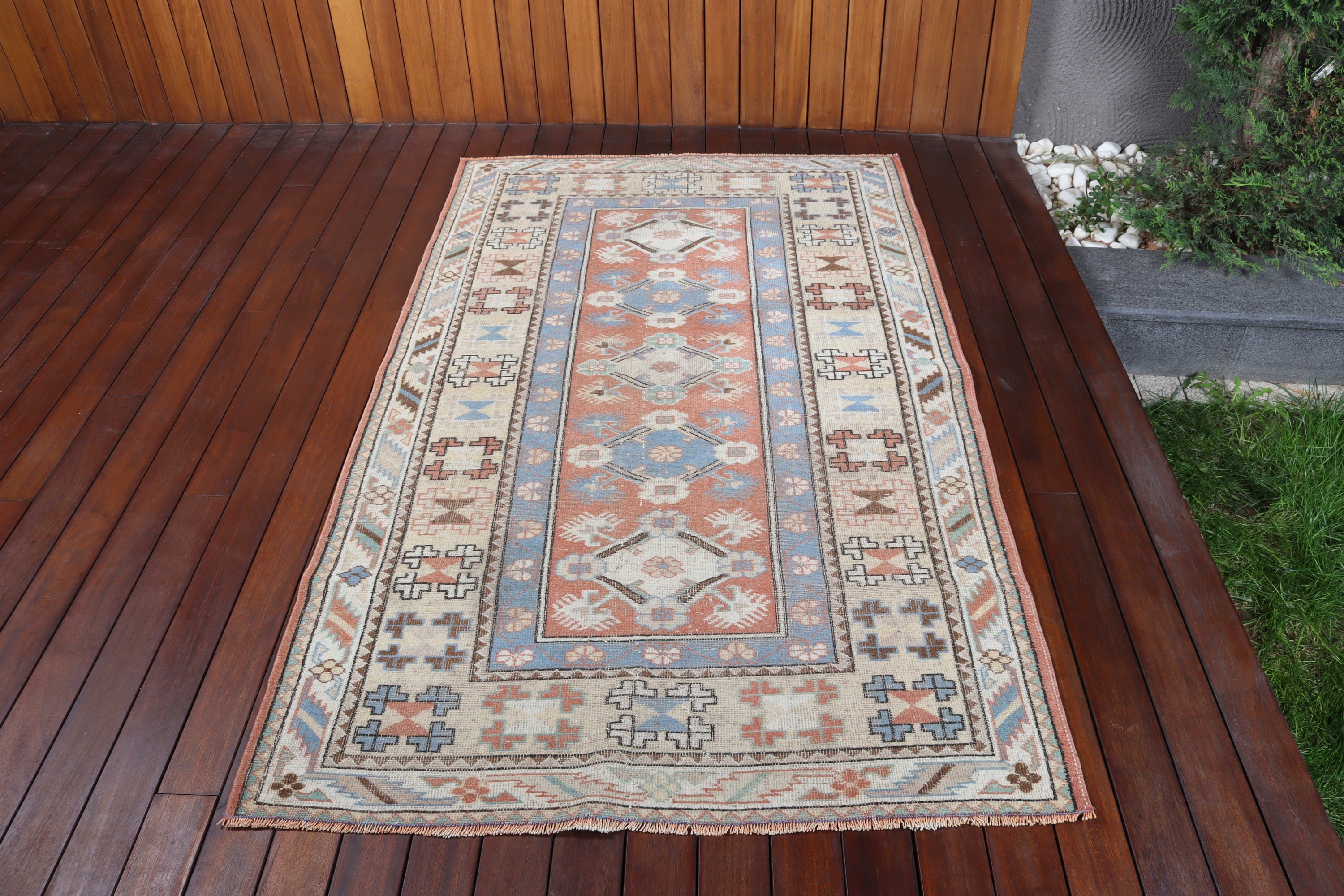 3,8x6,4 ft Alan Halısı, Turuncu Yün Halı, Lüks Halılar, Ev Dekorasyonu Halıları, Mutfak Halıları, Vintage Halılar, Türk Halıları, Yatak Odası Halısı, Boho Alan Halıları