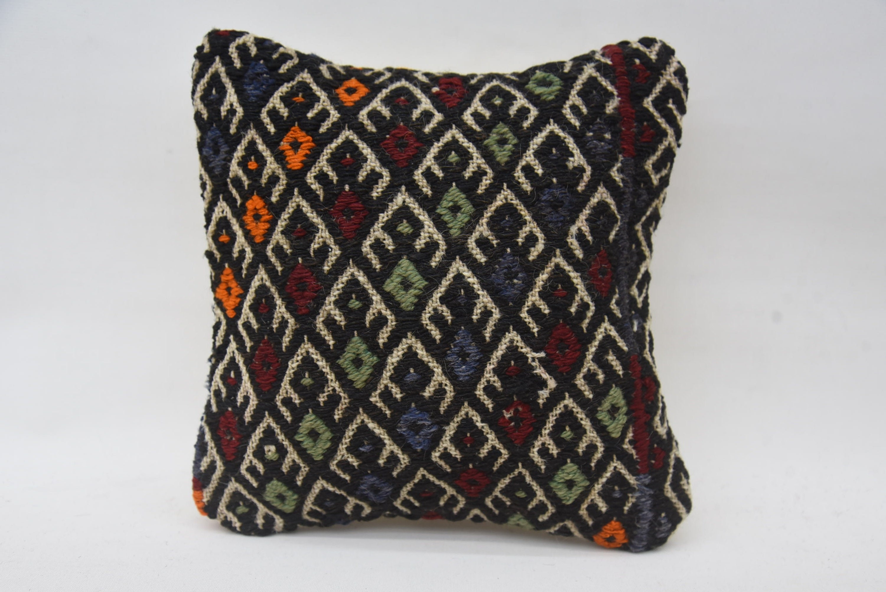Ethnical Kilim Rug Pillow, Pillow for Sofa, Garden Pillow, Kilim Cushion Sham, 12"x12" Blue Pillow Case