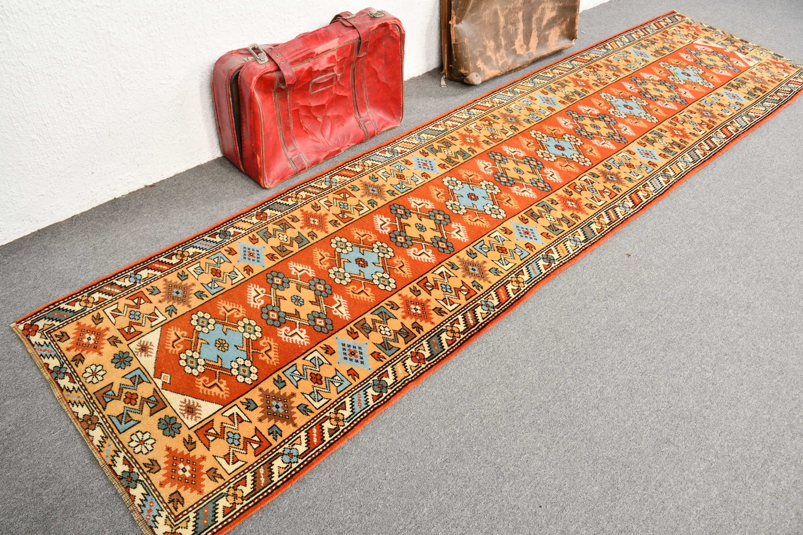 Turkish Rugs, Bohemian Rug, 2.7x10.9 ft Runner Rug, Vintage Rug, Hallway Rug, Anatolian Rugs, Kitchen Rug, Red Oushak Rugs, Home Decor Rugs