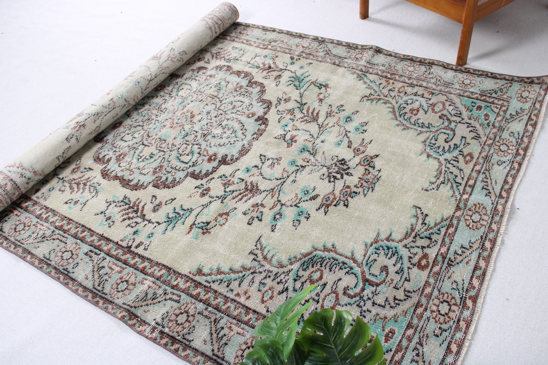 Flatweave Rug, Turkish Rug, Exotic Rugs, 5.4x9.1 ft Large Rug, Large Oushak Rug, Vintage Rugs, Modern Rug, Salon Rug, Green Neutral Rug