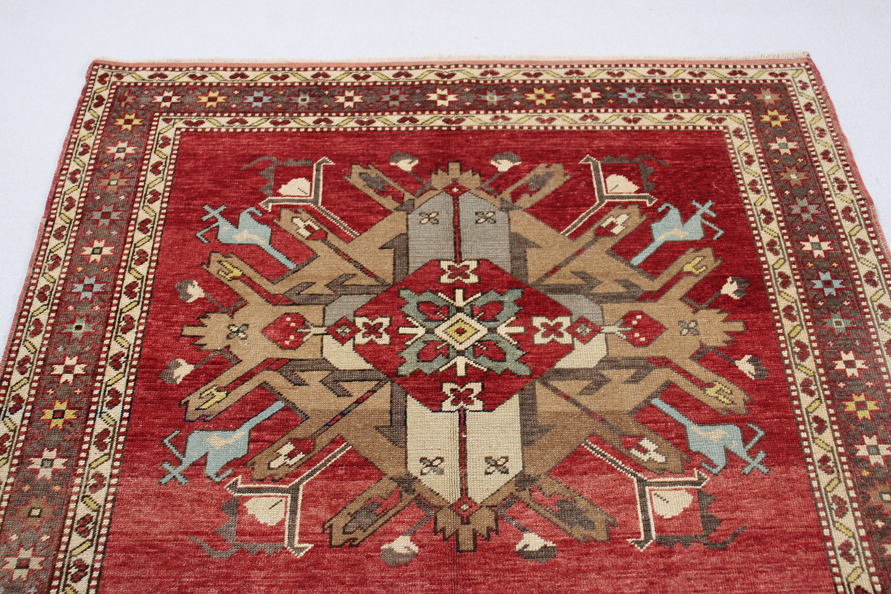 Büyük Oushak Halı, Salon Halıları, 5x10 ft Büyük Halılar, Büyük Vintage Halı, Düz Dokuma Halılar, Türk Halısı, Yün Halılar, Vintage Halı, Kırmızı Boho Halı