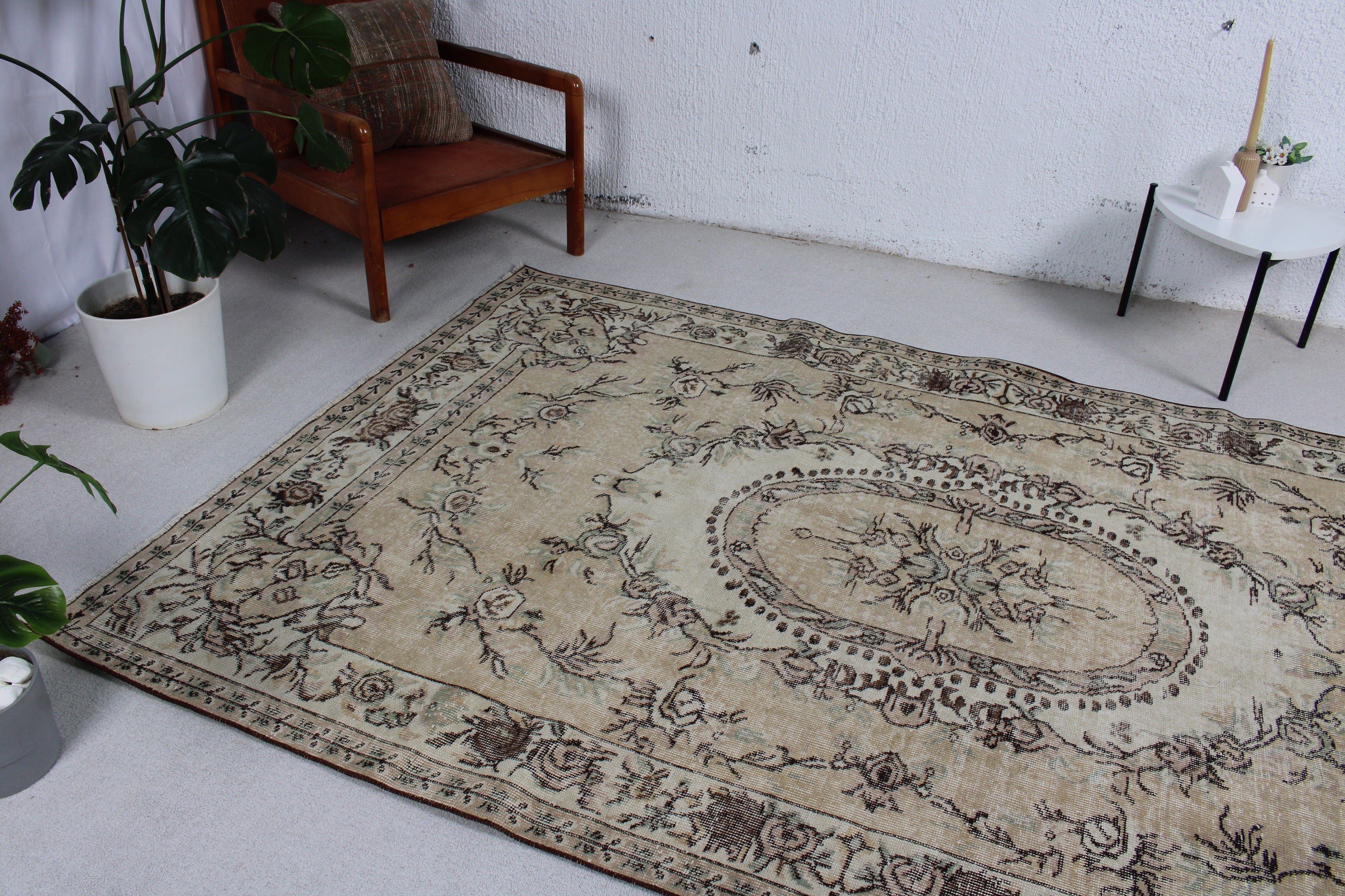 Büyük Vintage Halılar, Büyük Oushak Halıları, 5,3x8,5 ft Büyük Halı, Bej Nötr Halı, Fas Halıları, Vintage Halılar, Türk Halısı