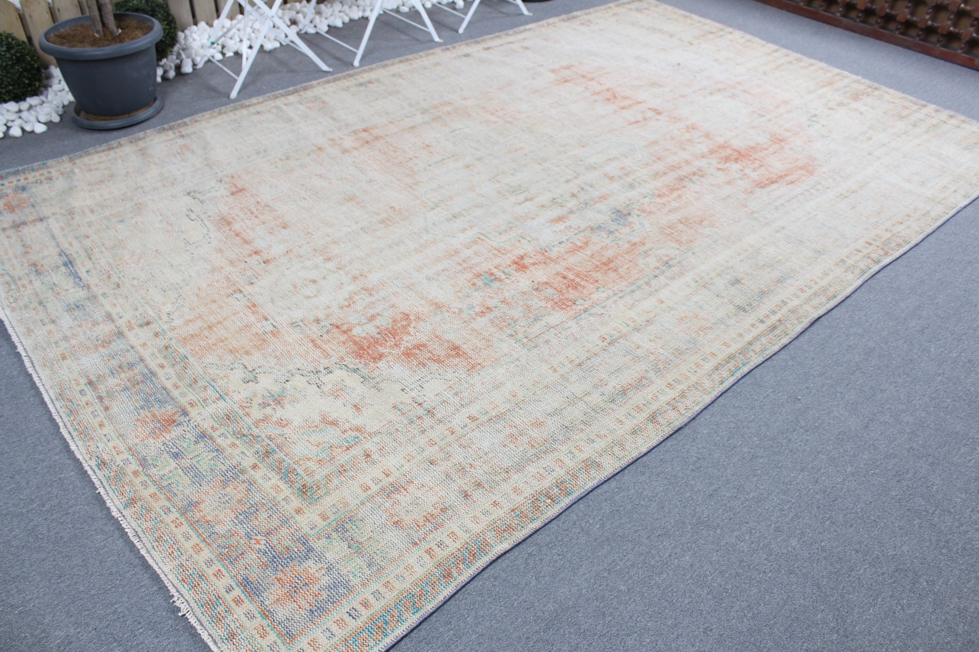 Turkish Rug, Cool Rug, Orange Moroccan Rug, Antique Rugs, Vintage Rug, Aztec Rug, 7x10.6 ft Oversize Rug, Dining Room Rugs, Saloon Rug