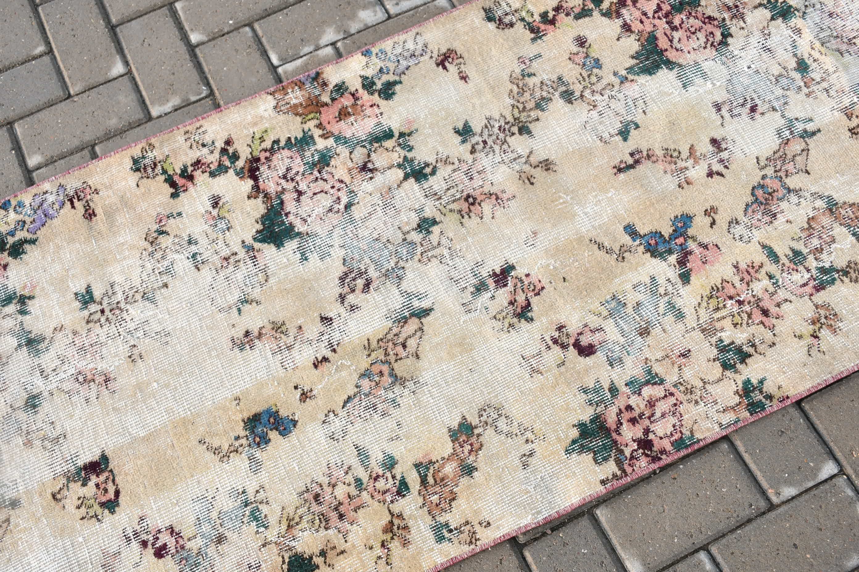 Oriental Rug, Turkish Rugs, 2.5x9.2 ft Runner Rug, Home Decor Rug, Vintage Rug, Rugs for Stair, Beige Antique Rugs, Floor Rug, Kitchen Rugs