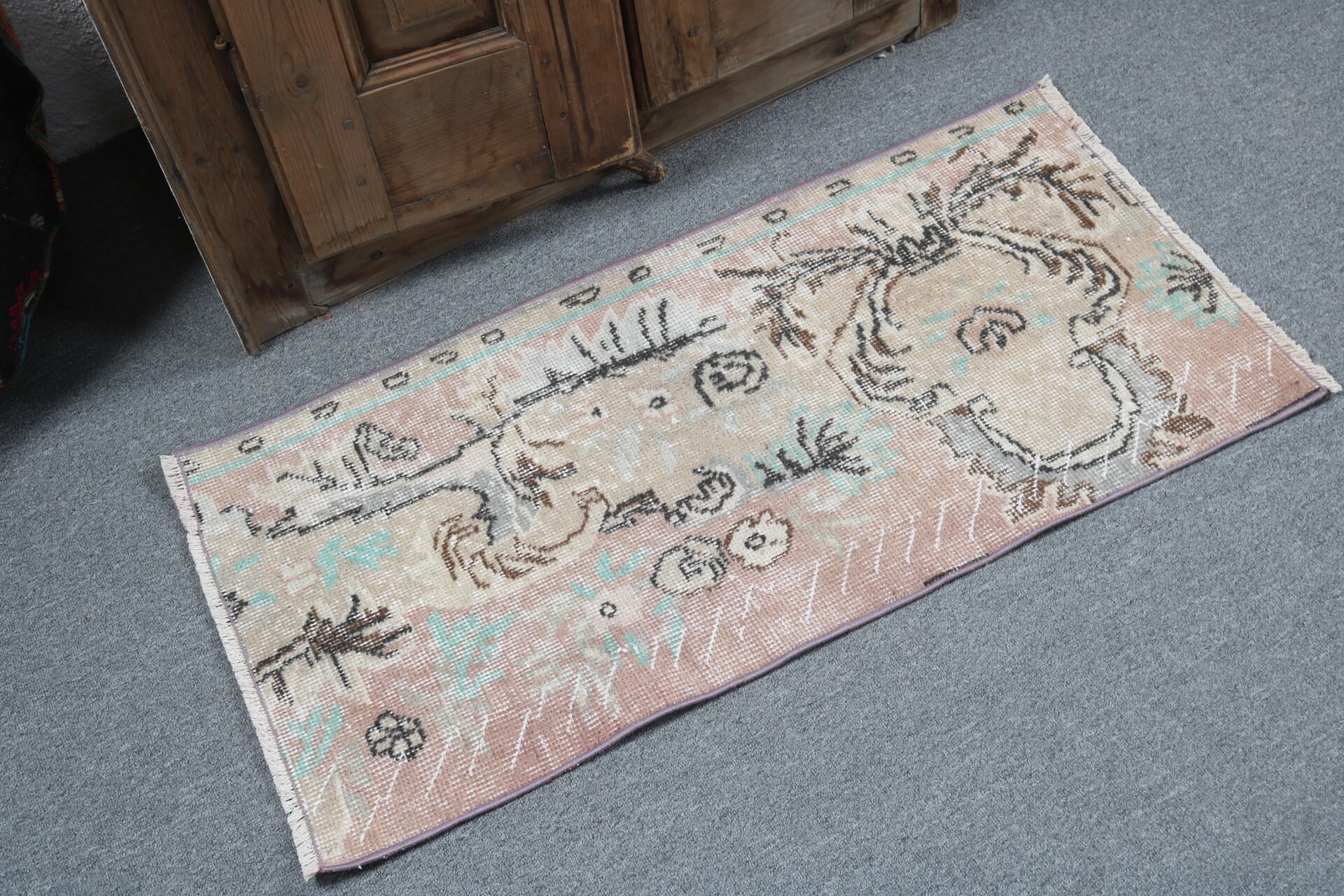 Car Mat Rug, 1.6x3.2 ft Small Rug, Small Vintage Rug, Aztec Rugs, Kitchen Rugs, Vintage Rug, Beige Wool Rug, Oriental Rugs, Turkish Rug