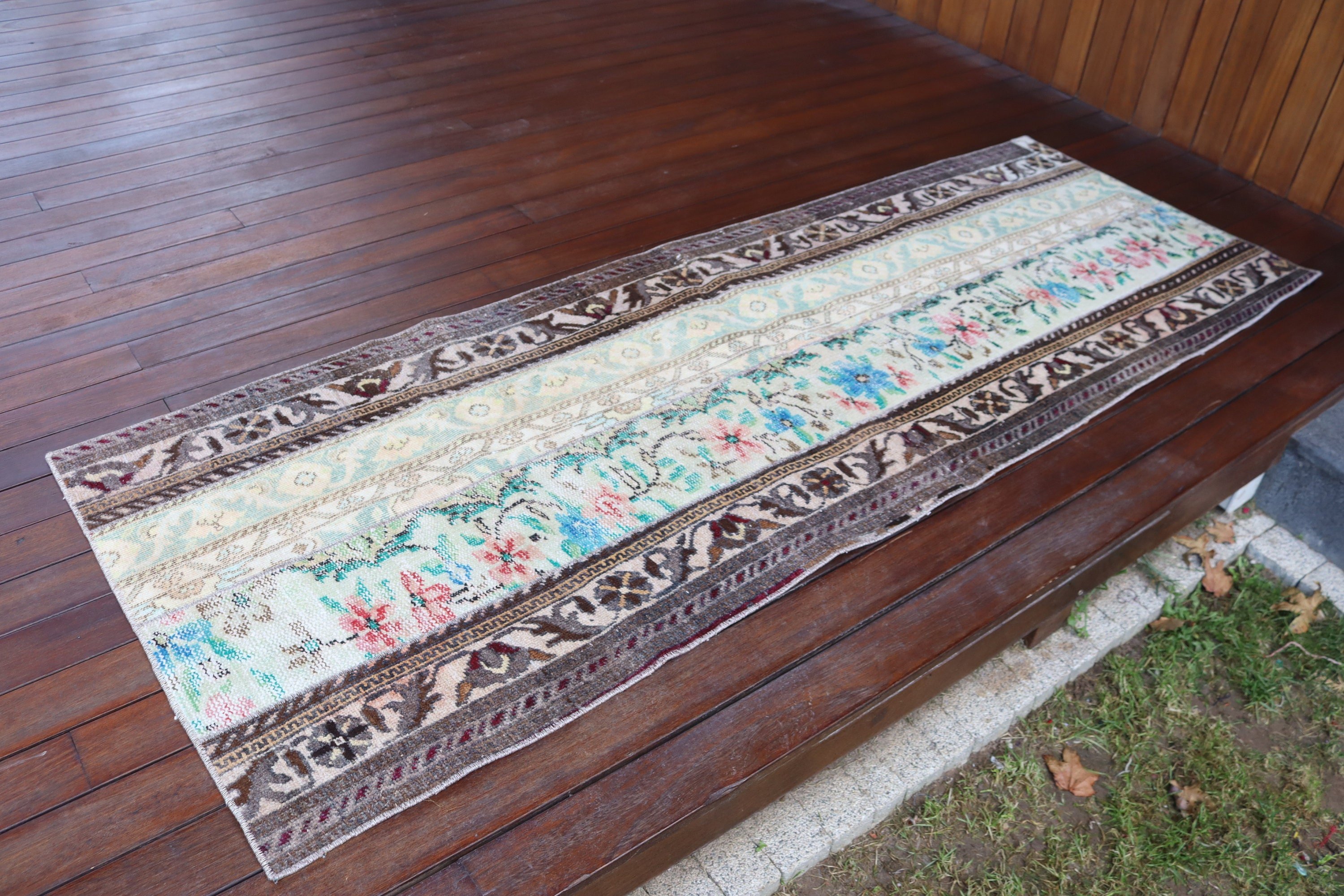 Vintage Halı, Lüks Halı, Yeşil Ev Dekorasyonu Halıları, Türk Halısı, Koridor Halısı, Koridor Halısı, 2.6x7.4 ft Runner Halısı, Organik Halılar