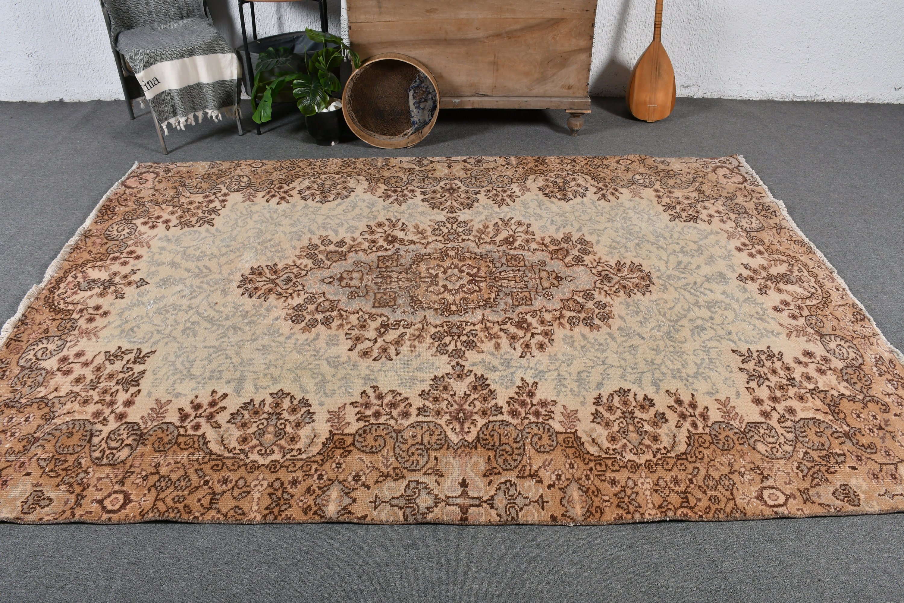 5.9x8.3 ft Large Rug, Home Decor Rugs, Beige Antique Rug, Bedroom Rugs, Vintage Rug, Muted Rug, Dining Room Rug, Moroccan Rug, Turkish Rugs