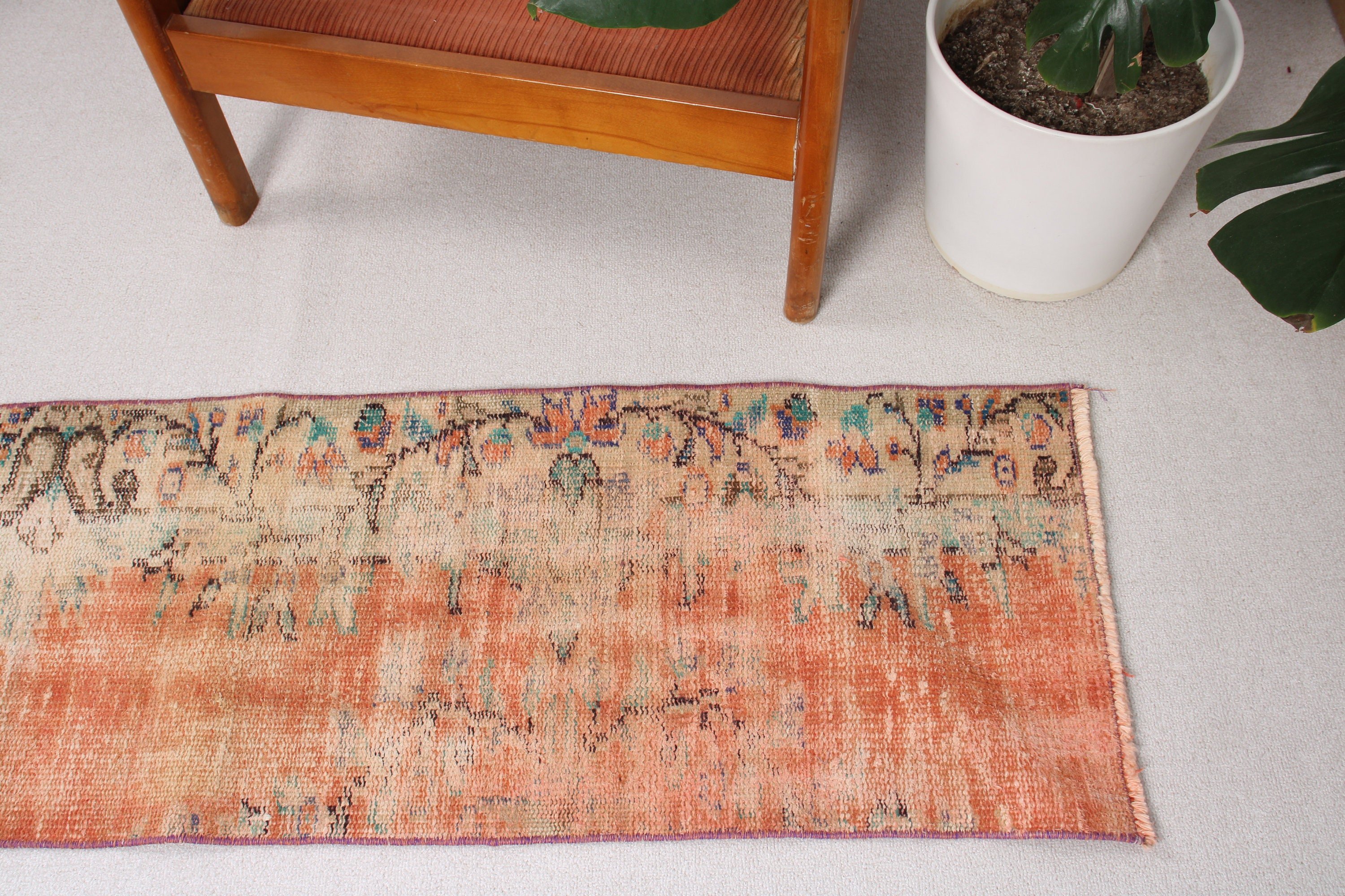 Statement Rugs, 1.5x5.2 ft Runner Rug, Orange Boho Rug, Hallway Rugs, Aztec Rug, Vintage Runner Rug, Kitchen Rugs, Turkish Rug, Vintage Rug