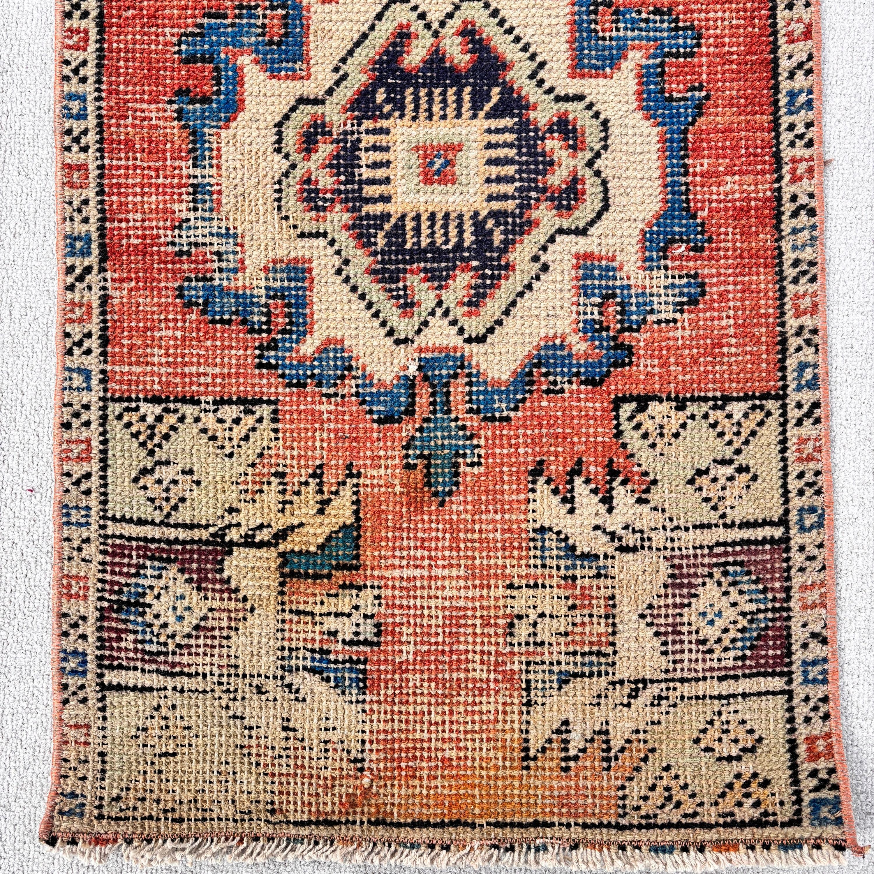 Turuncu Mutfak Halısı, Boho Halıları, Vintage Halı, Giriş Halıları, 1,5x2,7 ft Küçük Halılar, El Dokuma Halıları, Mutfak Halıları, Türk Halısı, Banyo Halıları