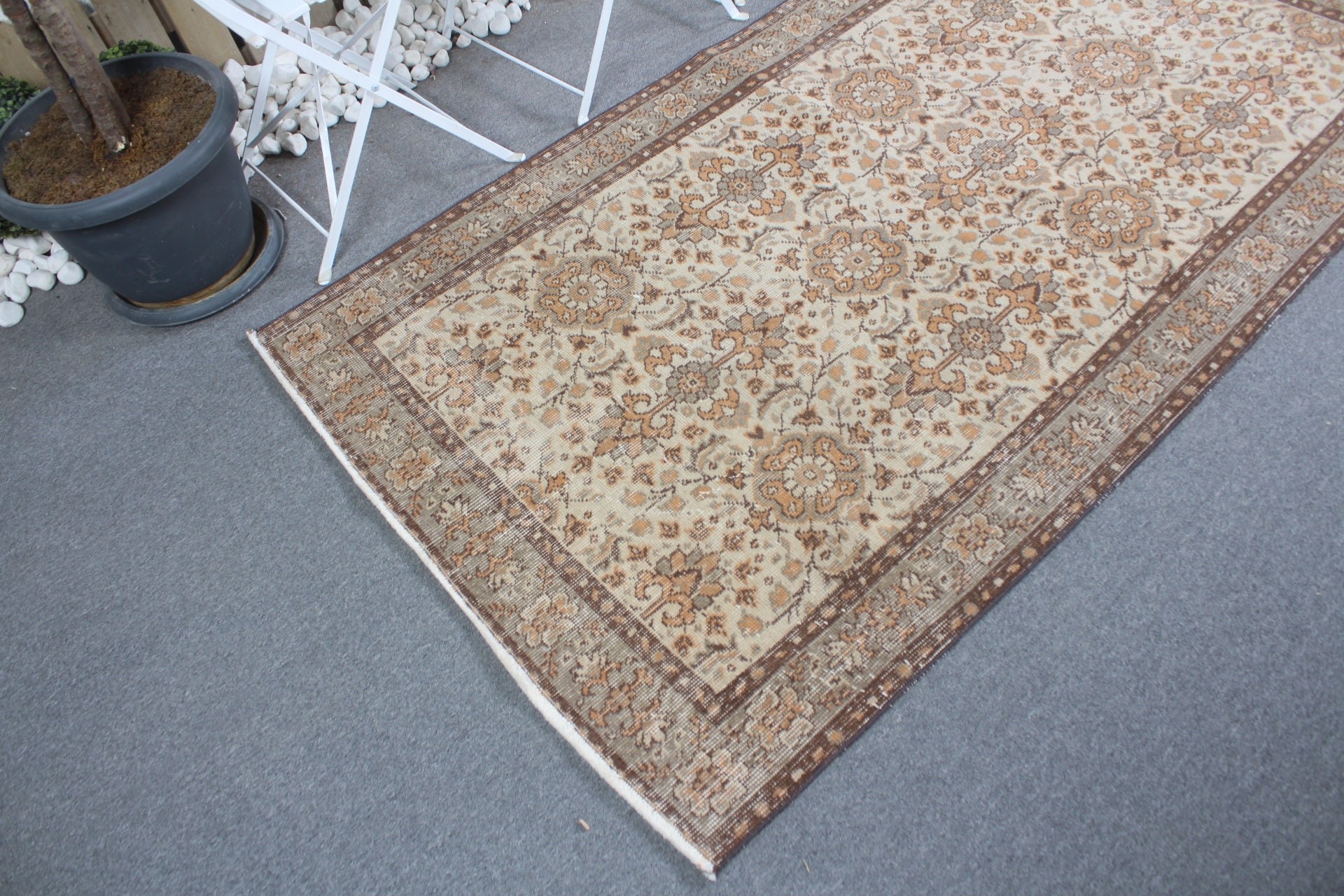 Wool Rug, Old Rug, Turkish Rugs, Kitchen Rug, Rugs for Bedroom, Oushak Rug, 3.7x6.8 ft Area Rug, Vintage Rug, Floor Rugs, Brown Antique Rug