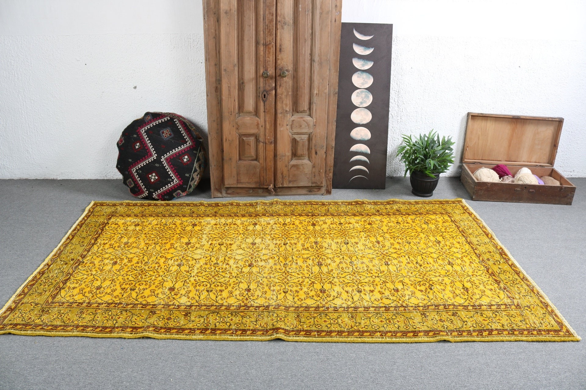 4.7x8.6 ft Large Rugs, Moroccan Rugs, Turkish Rug, Anatolian Rugs, Yellow Floor Rug, Vintage Rug, Dining Room Rugs, Living Room Rug