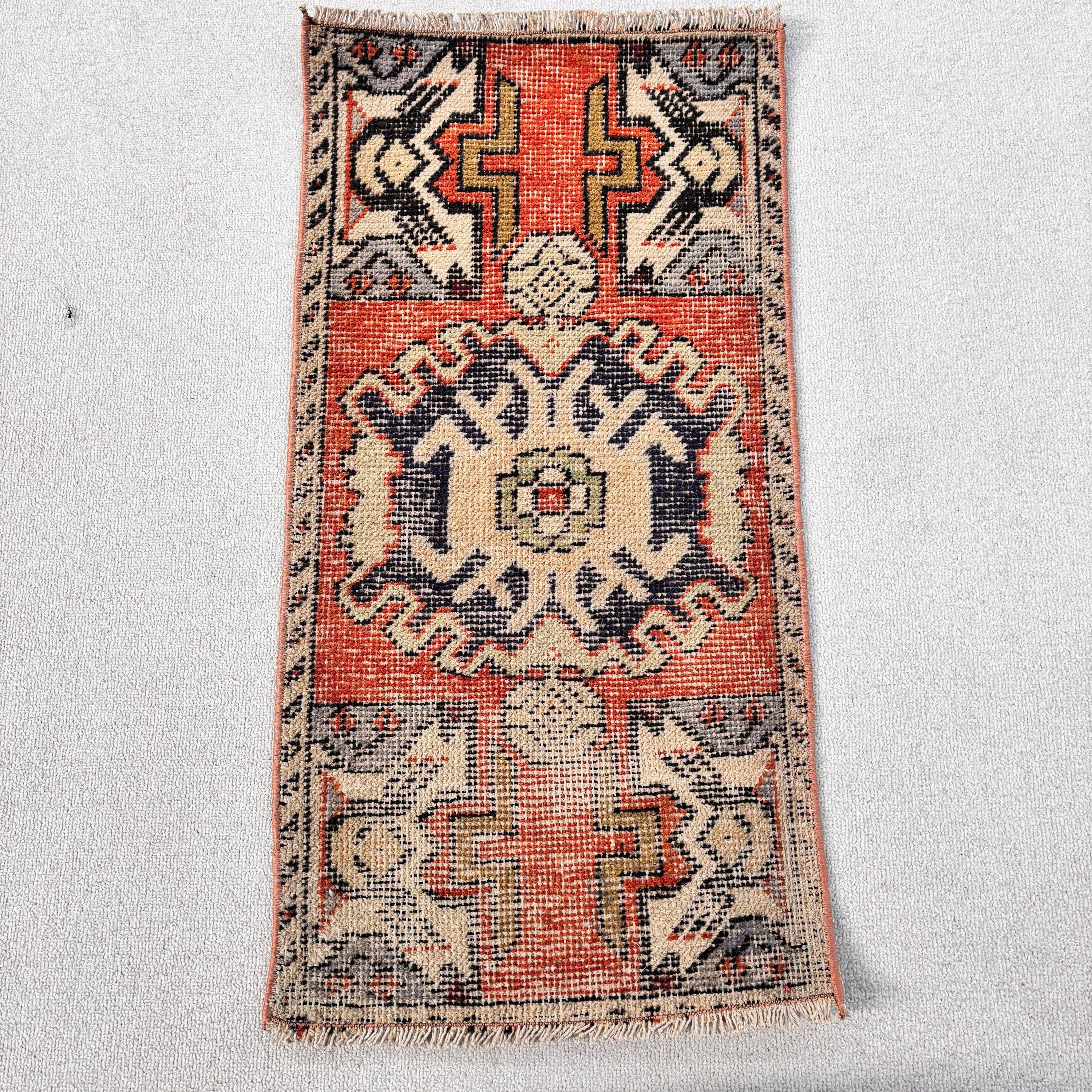 Oushak Halıları, Düz Dokuma Halıları, Çocuk Halıları, Araba Paspas Halıları, Türk Halıları, Vintage Halı, 1.4x2.8 ft Küçük Halı, Kabile Halıları, Turuncu El Dokuma Halı