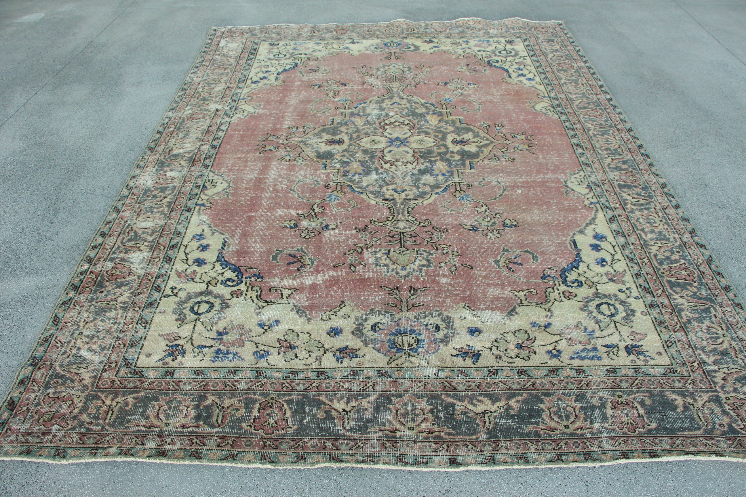 Oryantal Halı, Ev Dekor Halıları, Vintage Halılar, Dış Mekan Halısı, 7x9.4 ft Büyük Halı, Pembe Düz Dokuma Halı, Büyük Vintage Halı, Salon Halısı, Türk Halısı