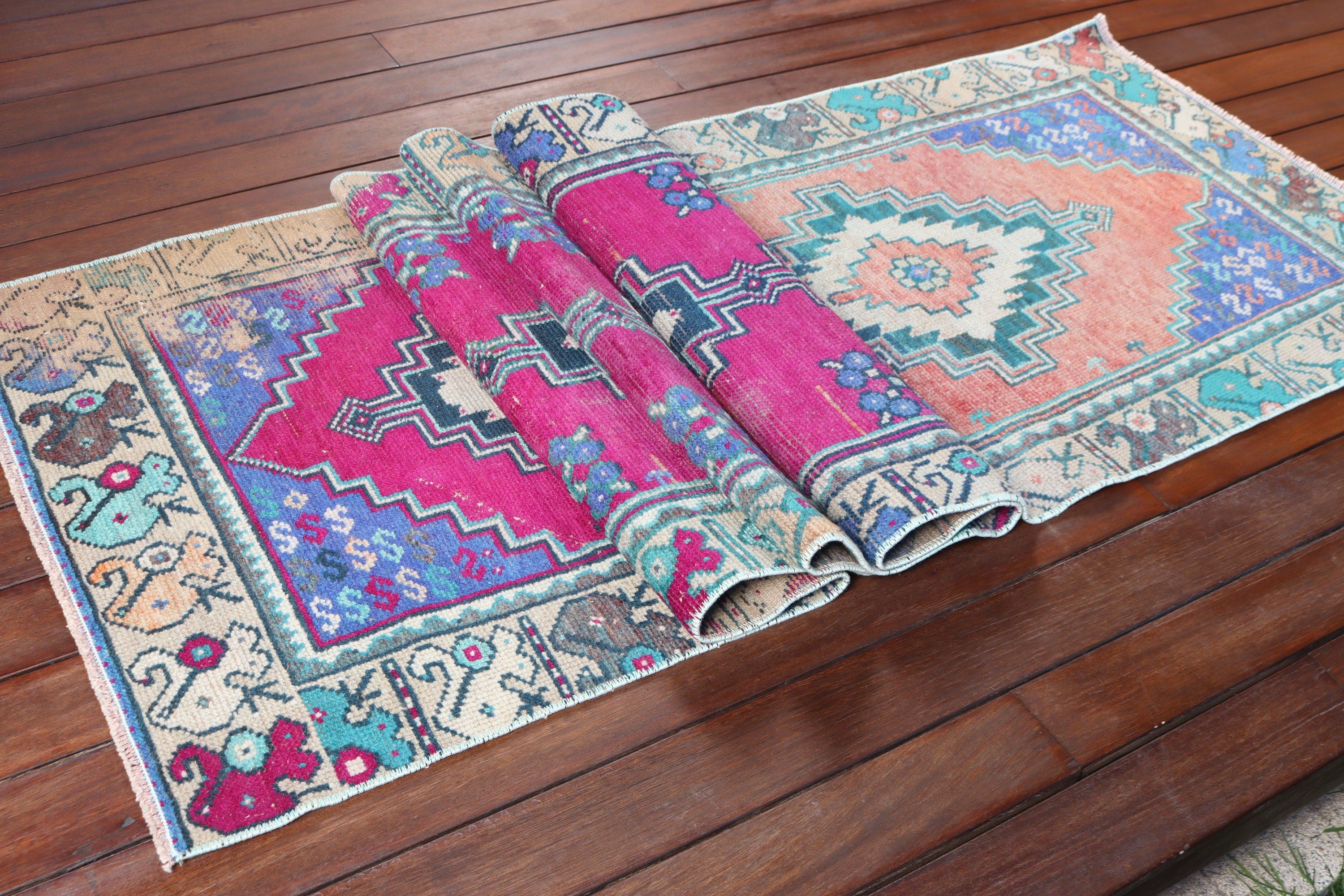 Beni Ourain Runner Rug, Turkish Rug, Vintage Rugs, 2.4x9.6 ft Runner Rugs, Rugs for Stair, Kitchen Rug, Pink Cool Rug, Statement Rugs