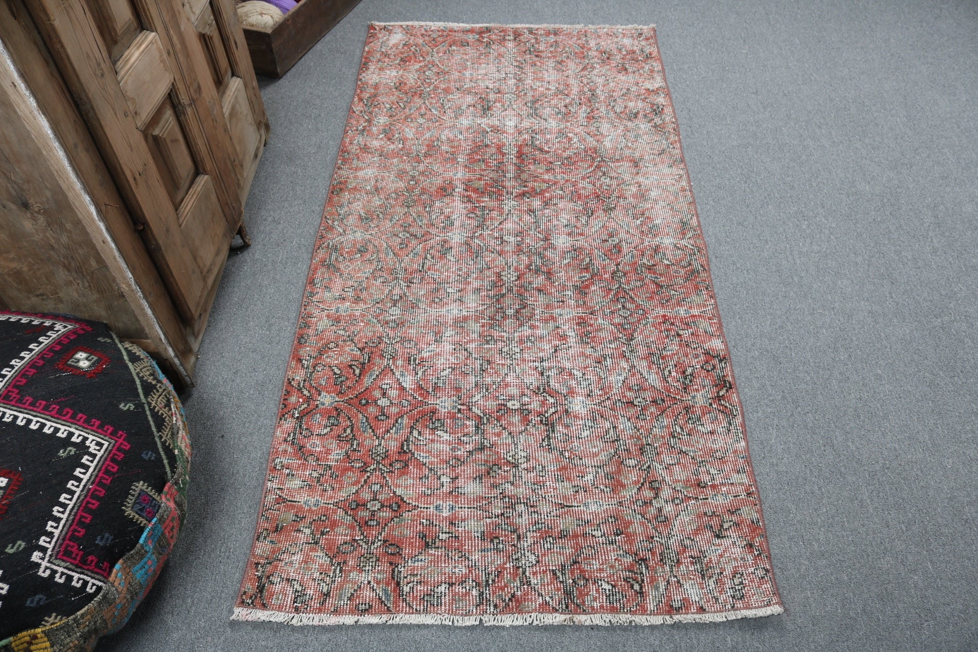 Vintage Accent Rug, Rugs for Nursery, Nursery Rugs, Cool Rugs, Luxury Rug, Vintage Rug, Turkish Rugs, 3x6.1 ft Accent Rug, Red Luxury Rug