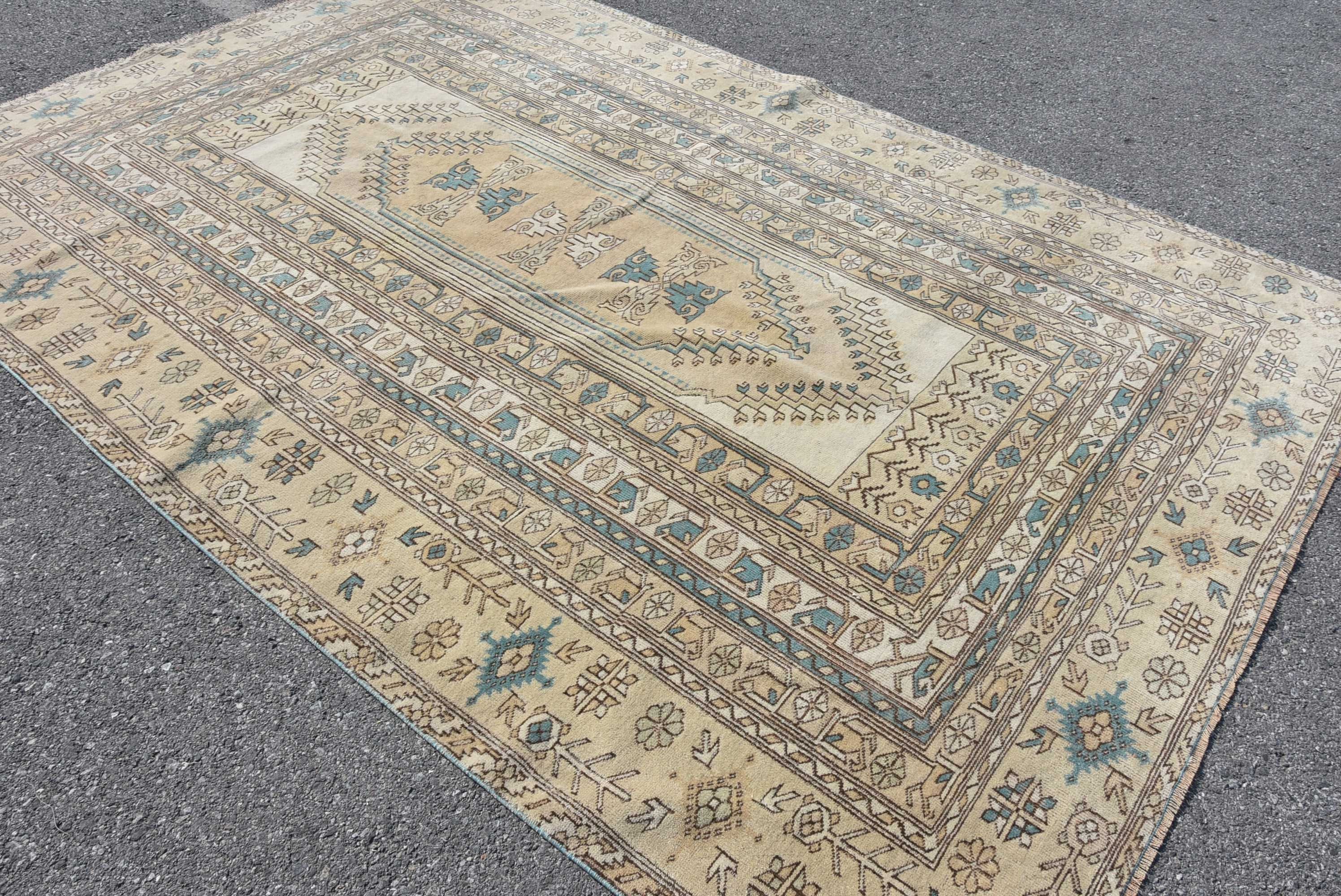 Hand Knotted Rug, Salon Rug, Vintage Rug, 6.6x9.9 ft Large Rug, Bedroom Rug, Oushak Rug, Beige Home Decor Rug, Home Decor Rugs, Turkish Rug