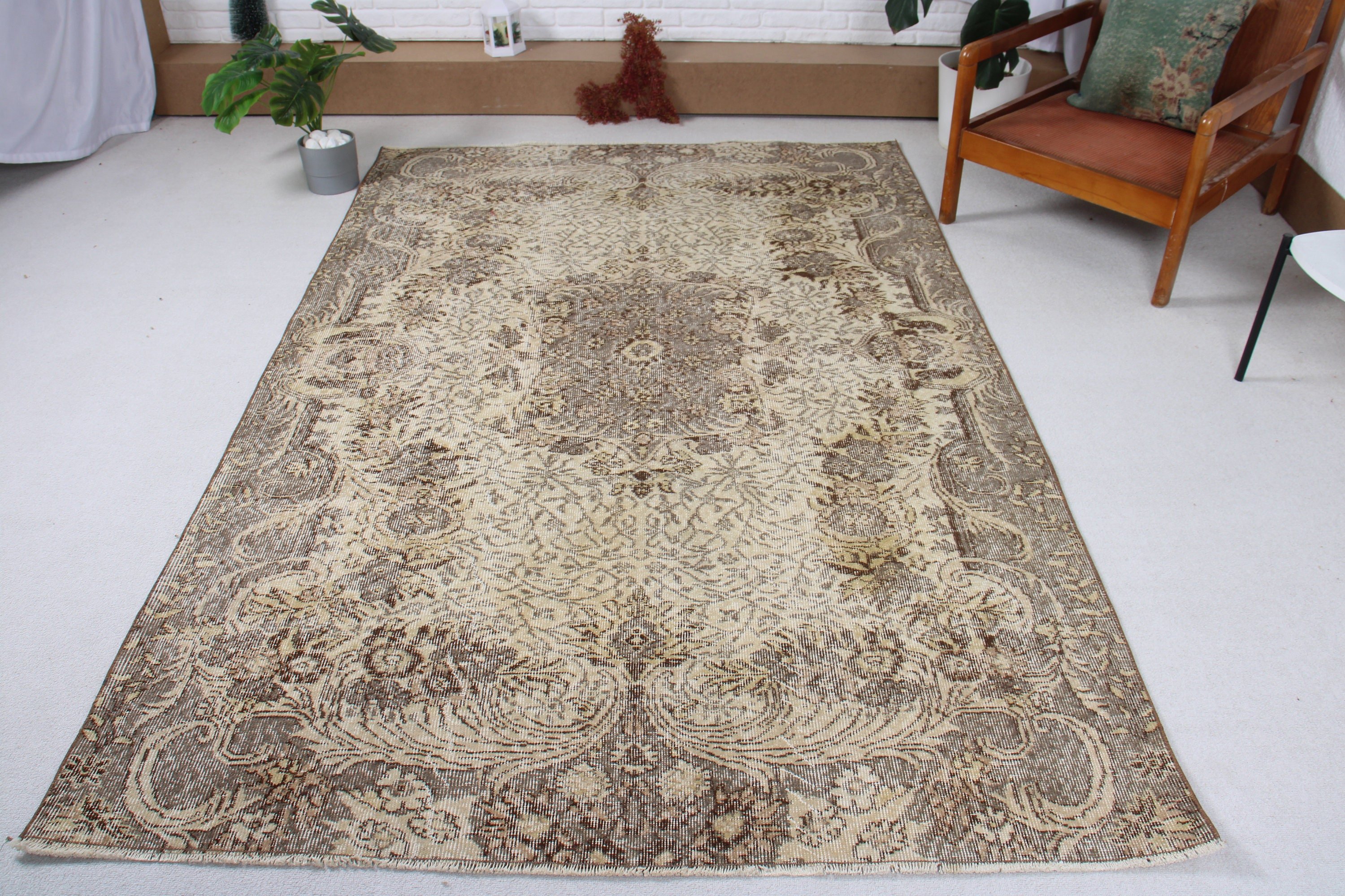 Oushak Halı, Türk Halısı, Vintage Halılar, Büyük Oushak Halısı, Büyük Vintage Halıları, Ofis Halıları, 5.4x8.1 ft Büyük Halı, Yatak Odası Halısı, Bej Boho Halısı