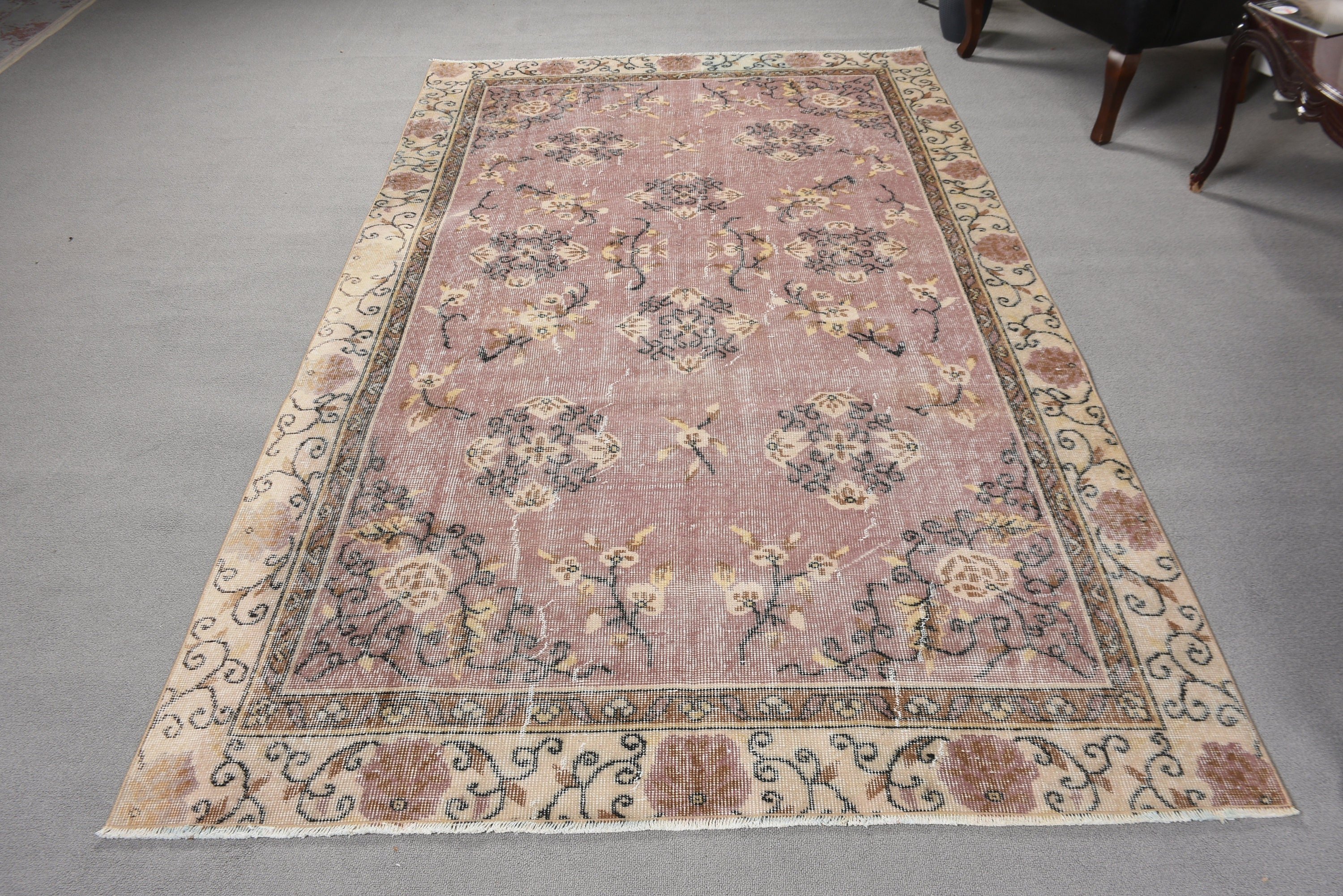 Salon Halıları, Mor Ev Dekorasyonu Halıları, Vintage Halılar, 5.1x8.6 ft Büyük Halı, Büyük Oushak Halıları, Modern Halılar, Düz Dokuma Halılar, Türk Halısı