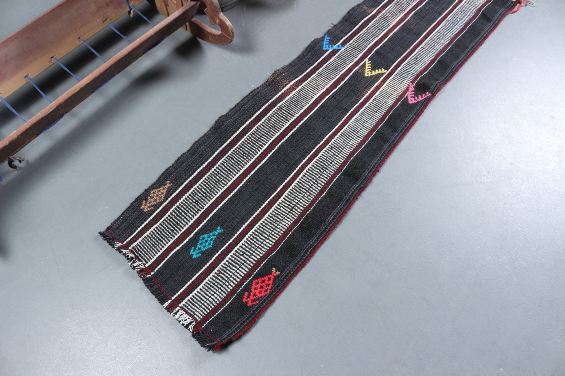 Kilim, Black Oriental Rug, Floor Rugs, Kitchen Rugs, Turkish Rugs, Rugs for Hallway, Vintage Rugs, Hallway Rug, 1.6x6.4 ft Runner Rug