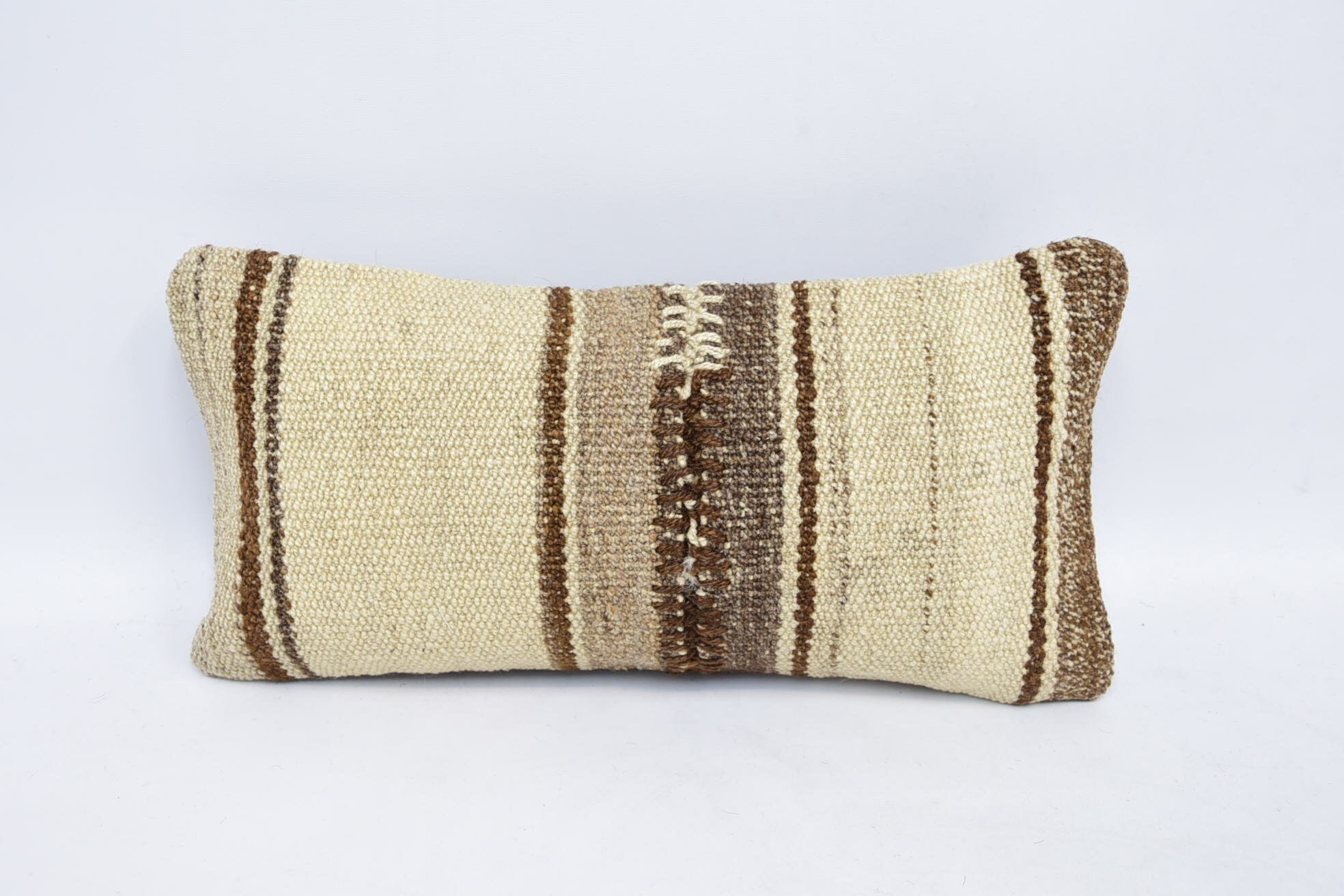 Vintage Pillow, Cotton Pillow Case, 8"x16" Beige Pillow Case, Antique Pillows, Bolster Pillow Cover, Handmade Kilim Cushion