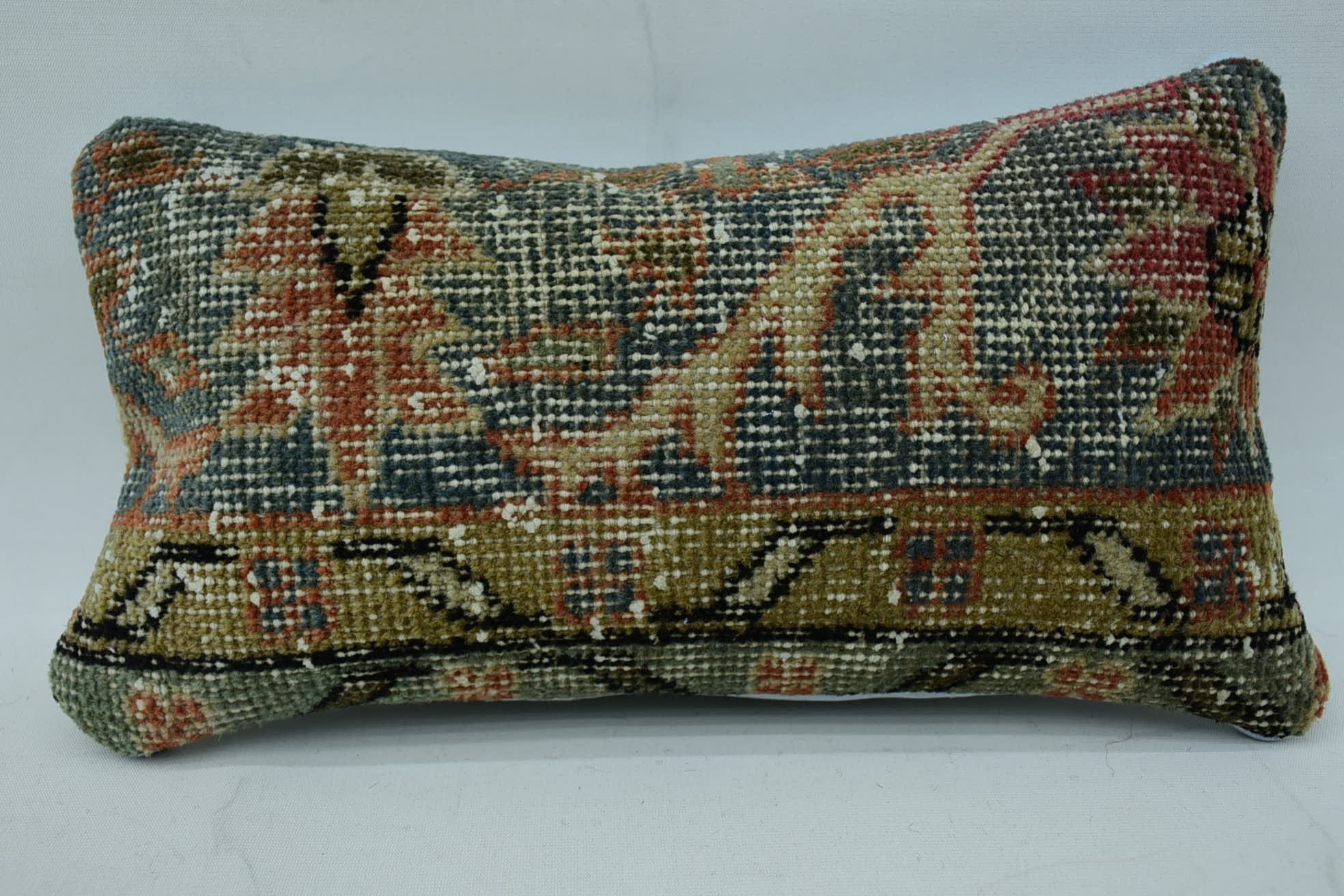 Gift Pillow, 8"x16" Brown Pillow Sham, Kilim Pillow Cover, Vintage Kilim Throw Pillow, Colorful Pillow Cover, Decorative Bolster Cushion