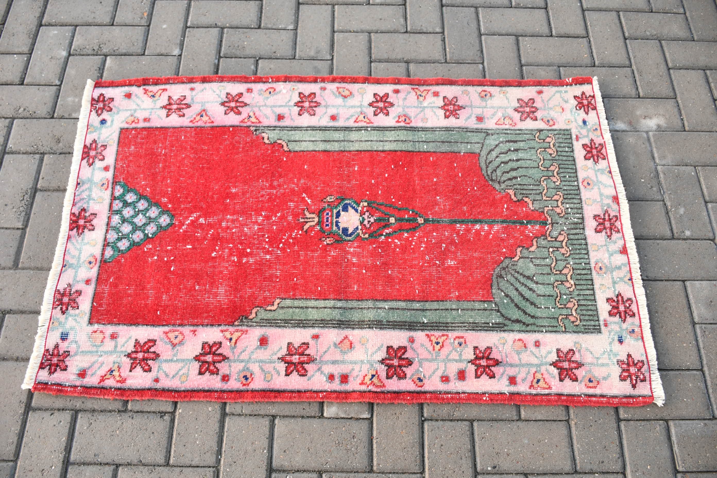 Red Bedroom Rug, Vintage Rug, 2.7x4.3 ft Small Rug, Bathroom Rug, Antique Rug, Moroccan Rugs, Turkish Rug, Rugs for Bath, Car Mat Rug