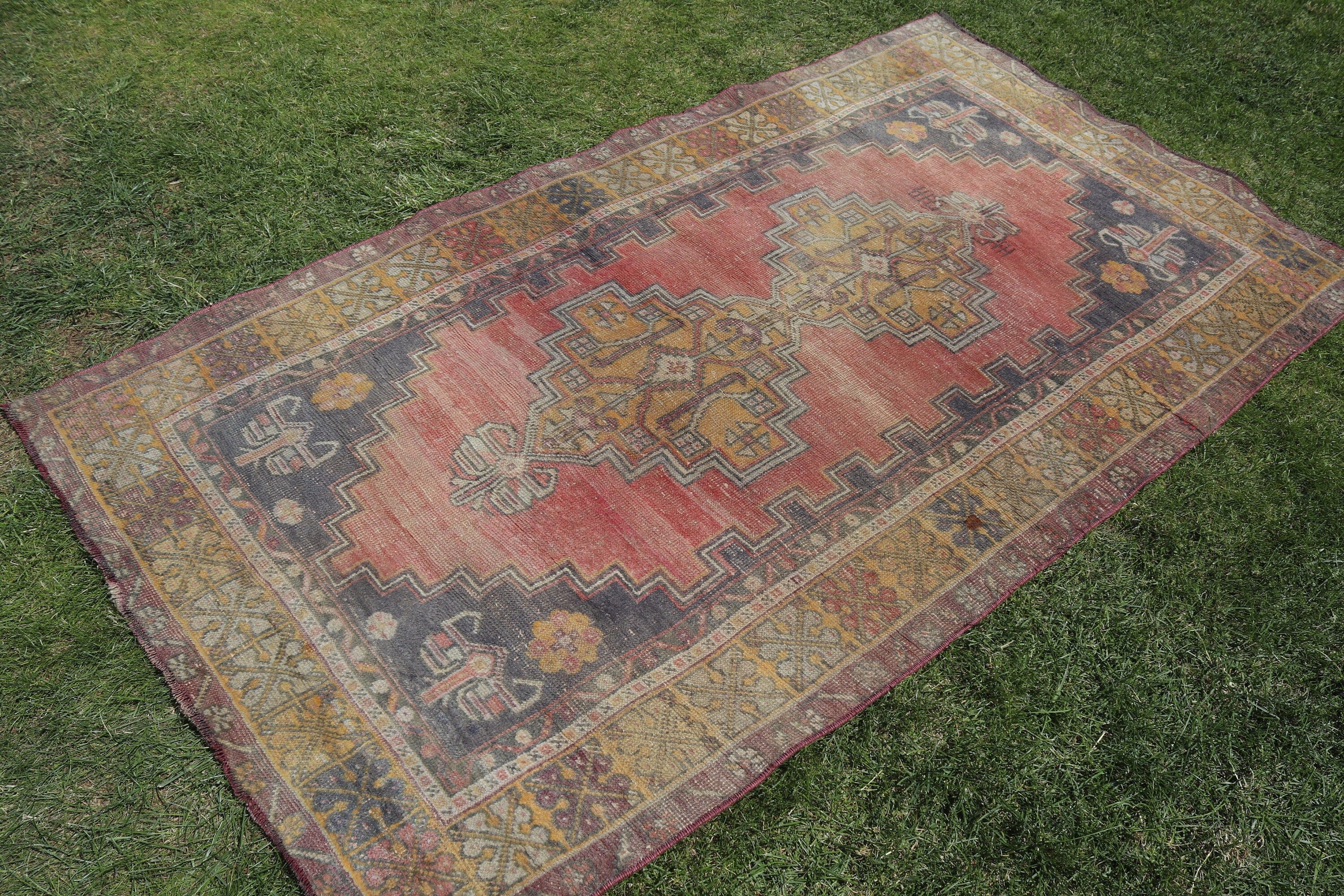 3.8x6.7 ft Alan Halısı, Mutfak Halıları, Yer Halısı, Lüks Halılar, Kırmızı Geometrik Halılar, Vintage Halı, Anadolu Halısı, Yatak Odası Halıları, Türk Halıları