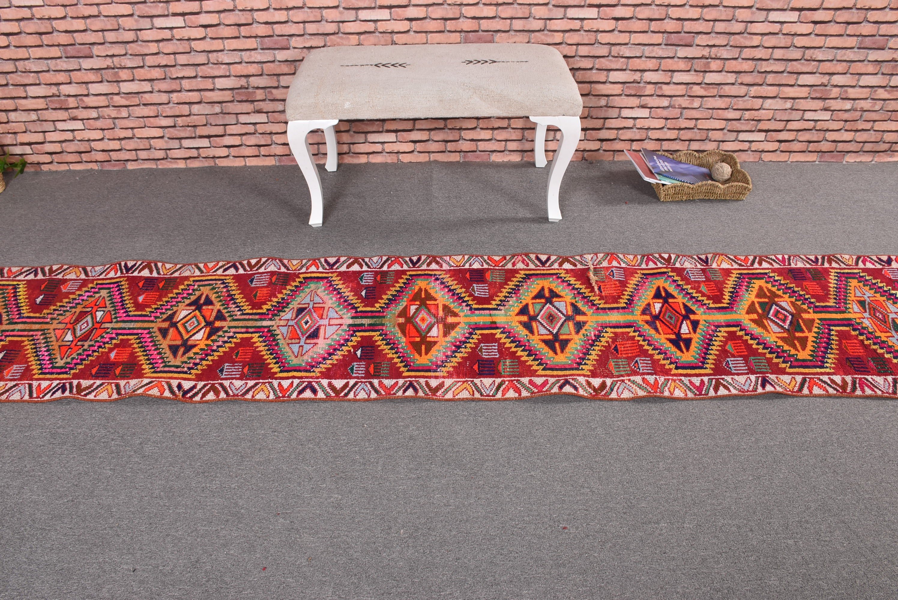 2.1x11.3 ft Runner Rugs, Turkish Rug, Vintage Rugs, Boho Rugs, Kitchen Rugs, Home Decor Rug, Red Anatolian Rugs, Vintage Runner Rugs