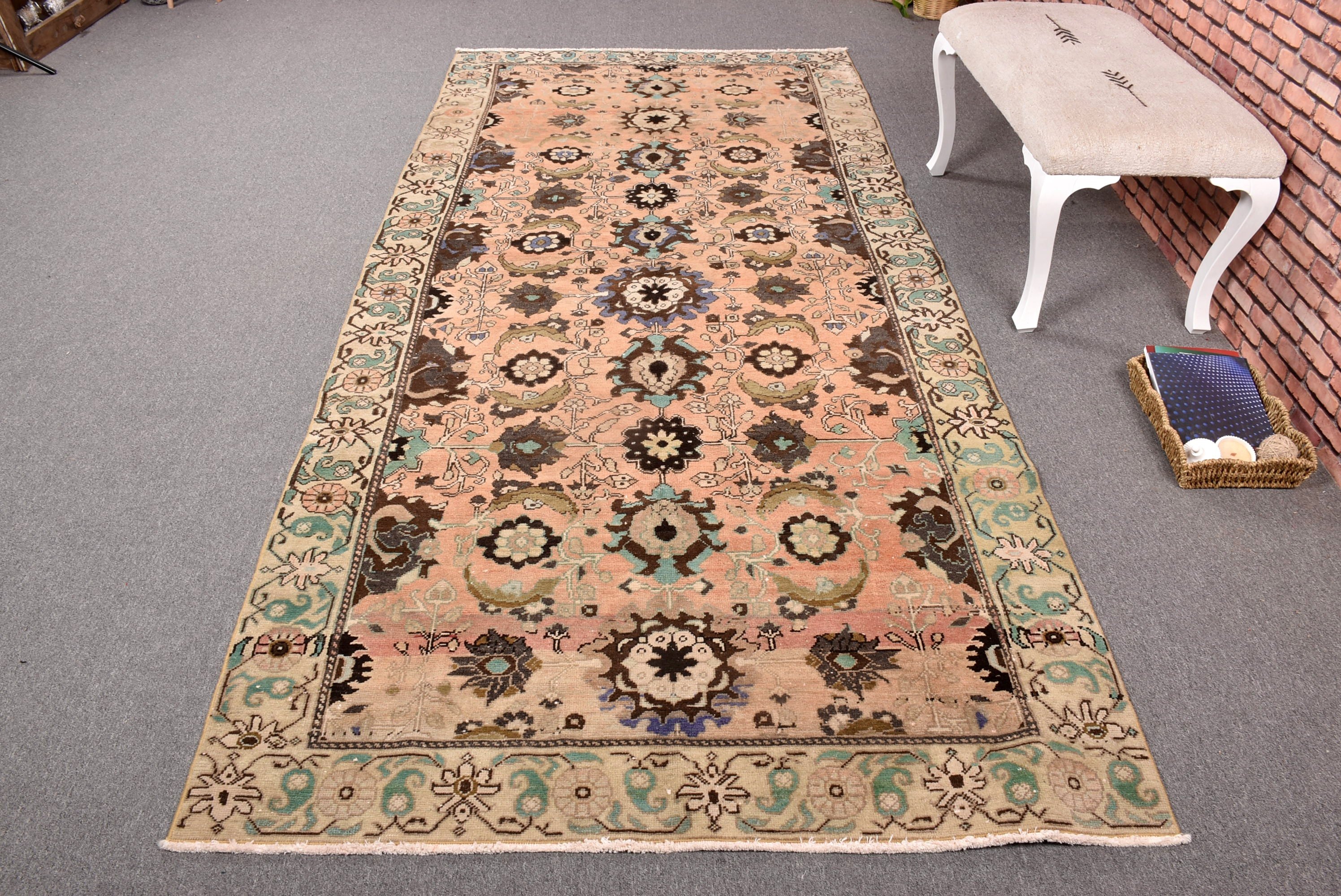 Türk Halısı, Oturma Odası Halıları, Yatak Odası Halıları, 4.6x10.1 ft Büyük Halı, Vintage Halı, Oryantal Halılar, Yemek Odası Halısı, Turuncu Düz Dokuma Halılar