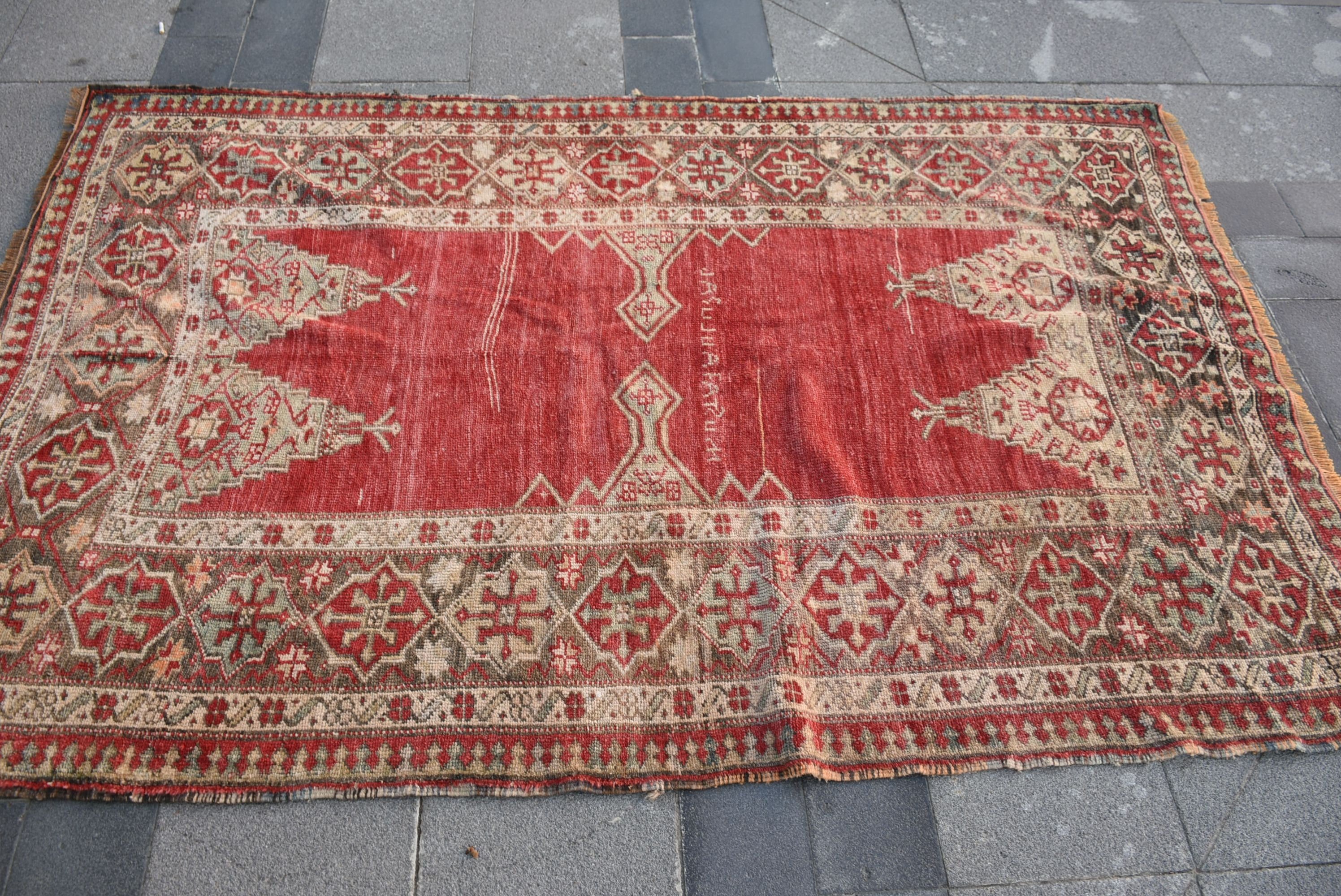 Anadolu Halısı, Türk Halıları, 4.2x6.7 ft Alan Halısı, İç Mekan Halıları, Ev Dekor Halısı, Vintage Halı, Kırmızı Oryantal Halı, Etnik Halılar, Mutfak Halıları