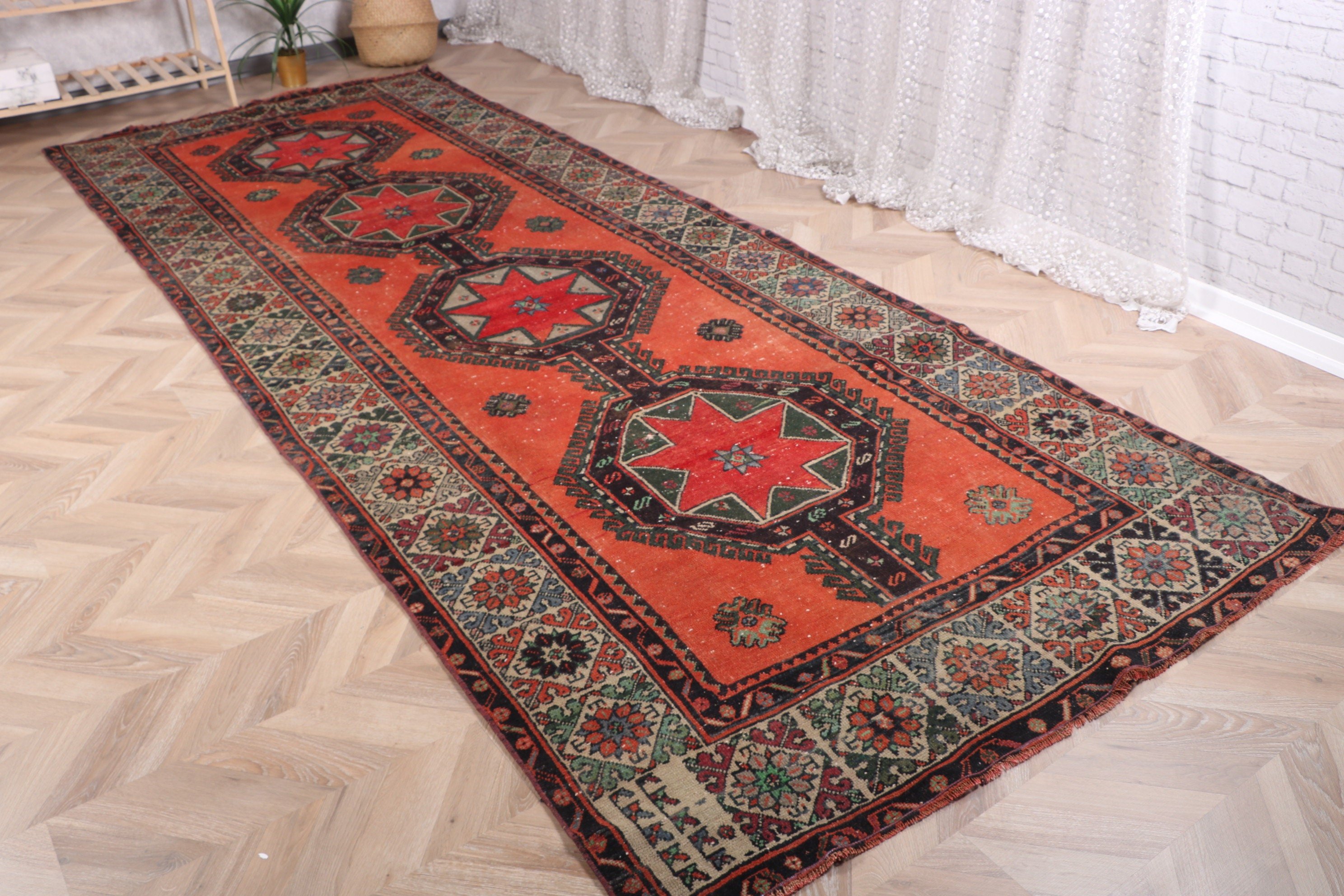 Vintage Rugs, Corridor Rugs, Hallway Rug, Turkey Rug, Orange Oushak Rugs, Turkish Rug, Neutral Rug, 4.9x12.5 ft Runner Rugs, Flatweave Rugs