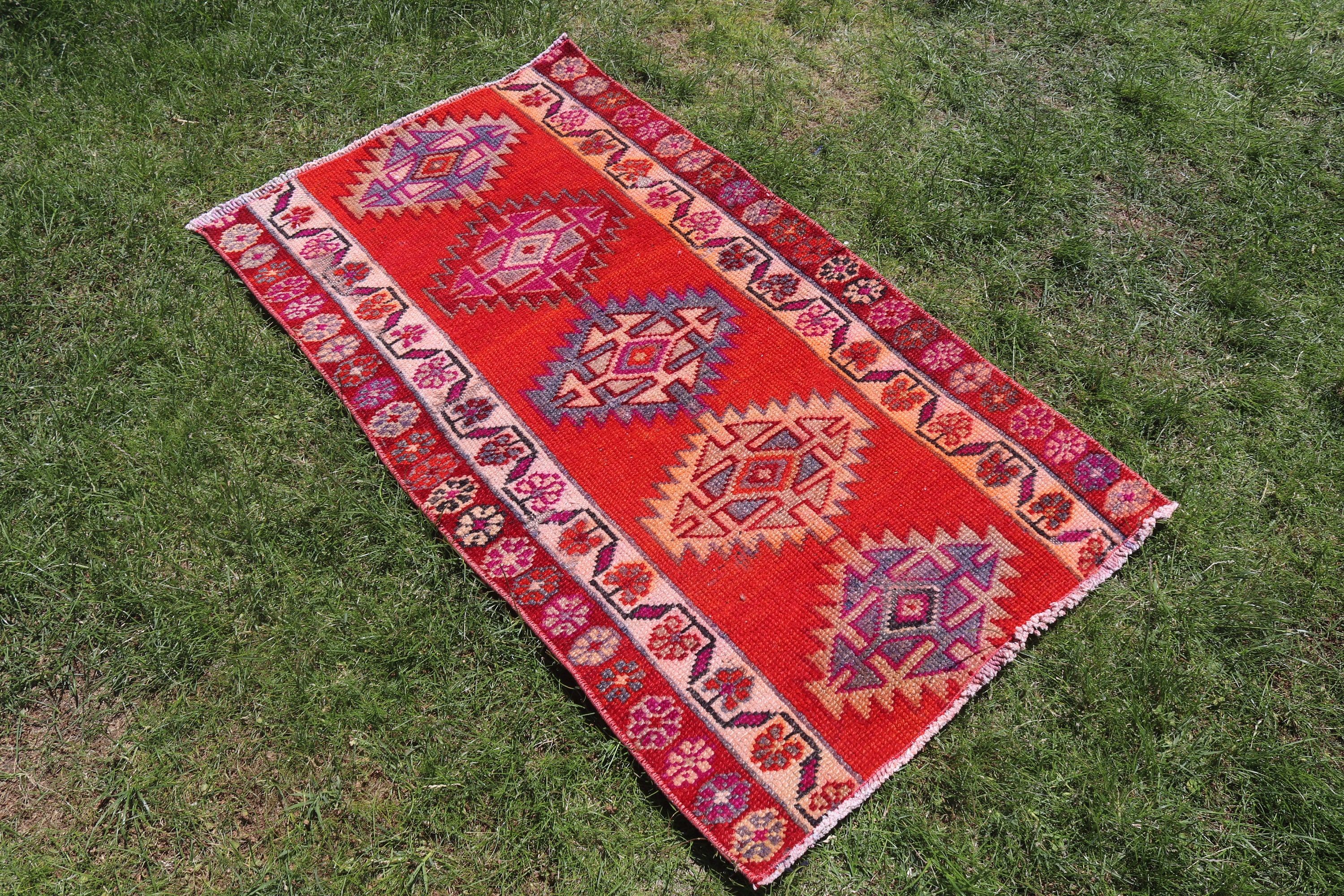 Nursery Rugs, Bedroom Rug, Turkish Rugs, Home Decor Rugs, Red Handwoven Rugs, Vintage Rugs, Boho Rug, 2.5x4.4 ft Small Rugs, Bathroom Rugs