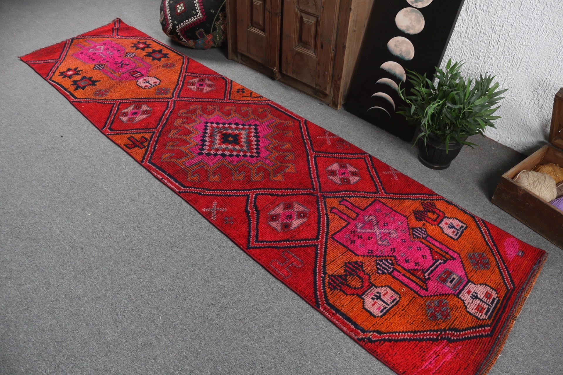 Vintage Halılar, Ev Dekorasyonu Halıları, Modern Halı, Kırmızı Nötr Halılar, Türk Halısı, 2.6x10.1 ft Runner Halıları, Koridor Halısı, Merdiven Halıları, Geometrik Halılar