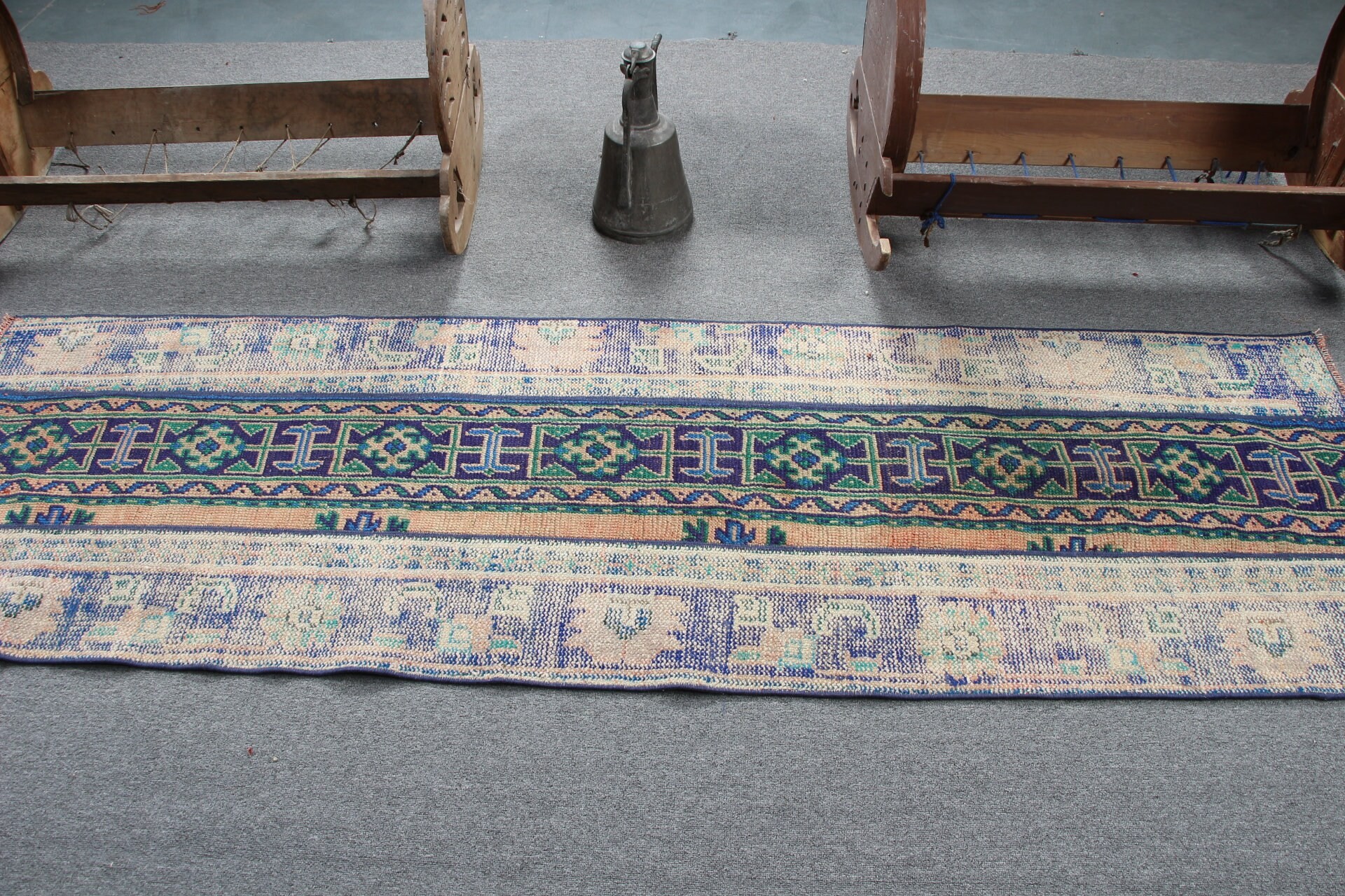 Blue Wool Rugs, Rugs for Runner, Kitchen Rug, Stair Rug, Pale Rug, Wool Rug, Oushak Rug, 2.4x7.8 ft Runner Rug, Vintage Rugs, Turkish Rugs