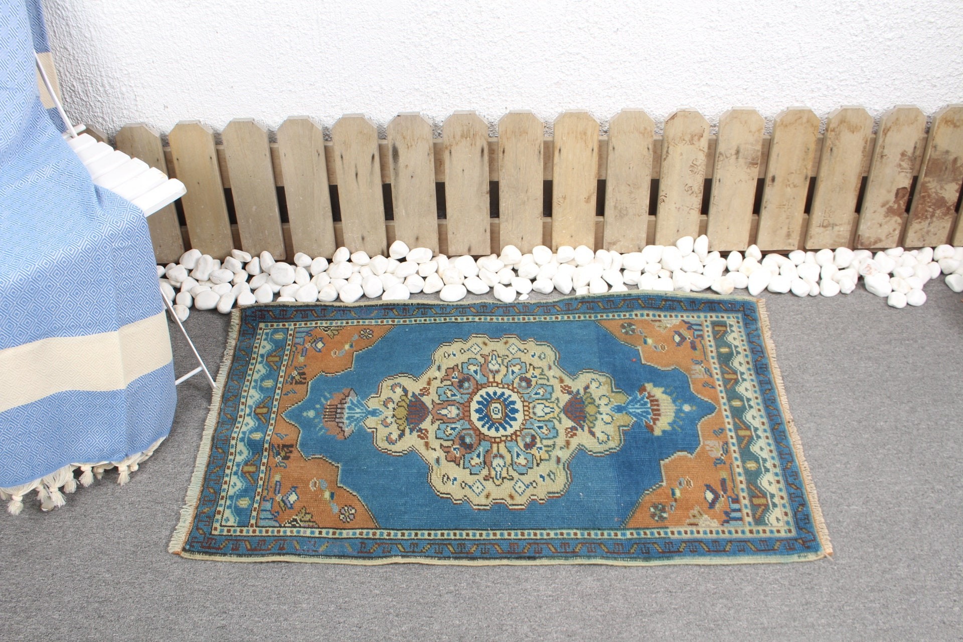 Mavi Ev Dekor Halısı, 2x3,4 ft Küçük Halı, Soluk Halı, Yatak Odası Halıları, Yer Halısı, Türk Halısı, Duvara Asılı Halı, Yatak Odası Halısı, Vintage Halı