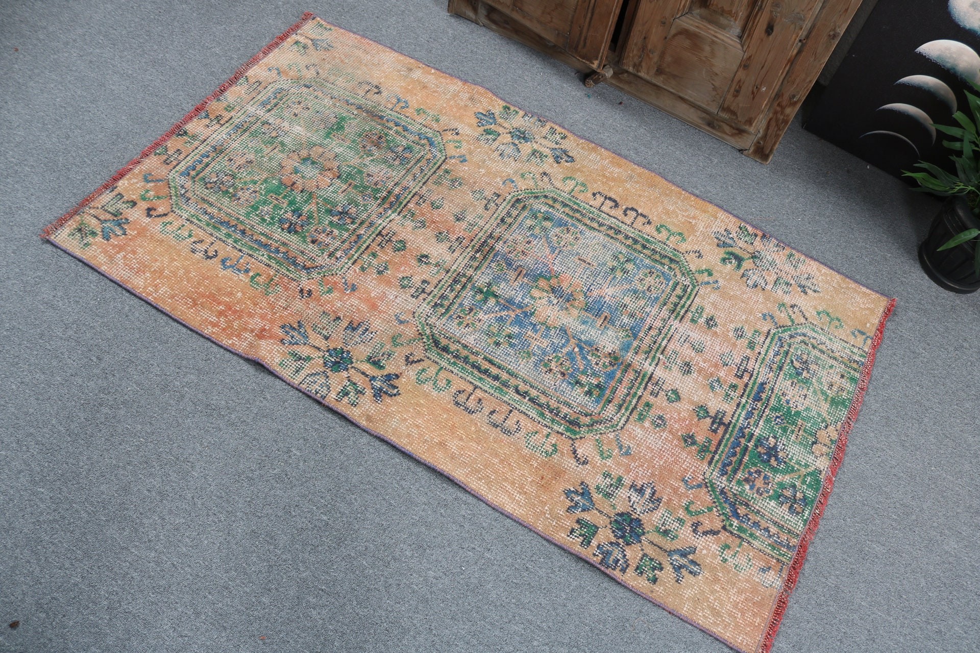 Boho Halı, 2.7x4.8 ft Küçük Halı, Vintage Halılar, Türk Halıları, Mutfak Halısı, Araba Paspas Halıları, Duvara Asılı Halılar, Oryantal Halı, Turuncu Mutfak Halıları