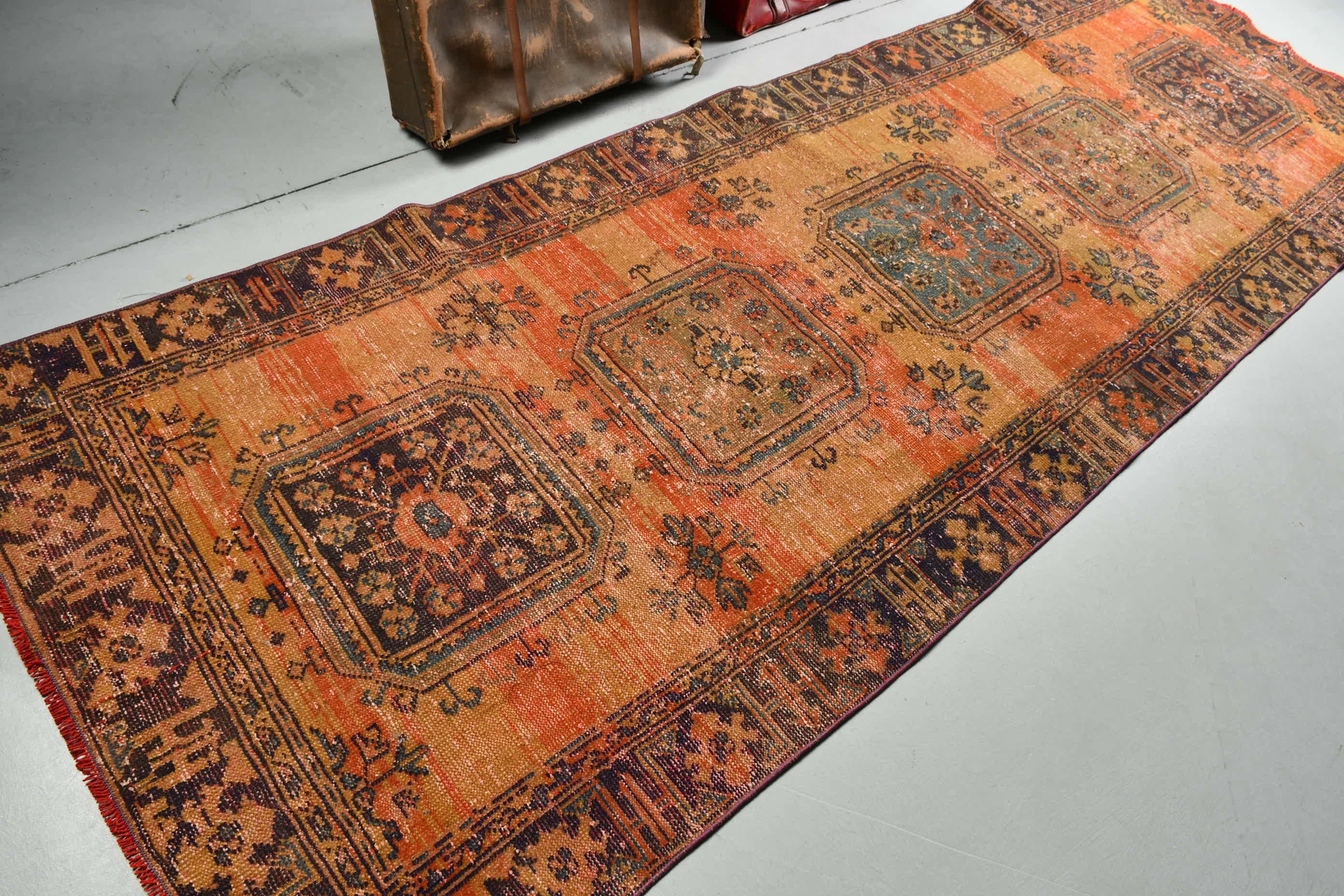 Turkish Rug, Oushak Rugs, Rugs for Corridor, Vintage Rug, Stair Rug, Orange Oriental Rug, 3.8x11.3 ft Runner Rugs, Kitchen Rug, Wool Rug