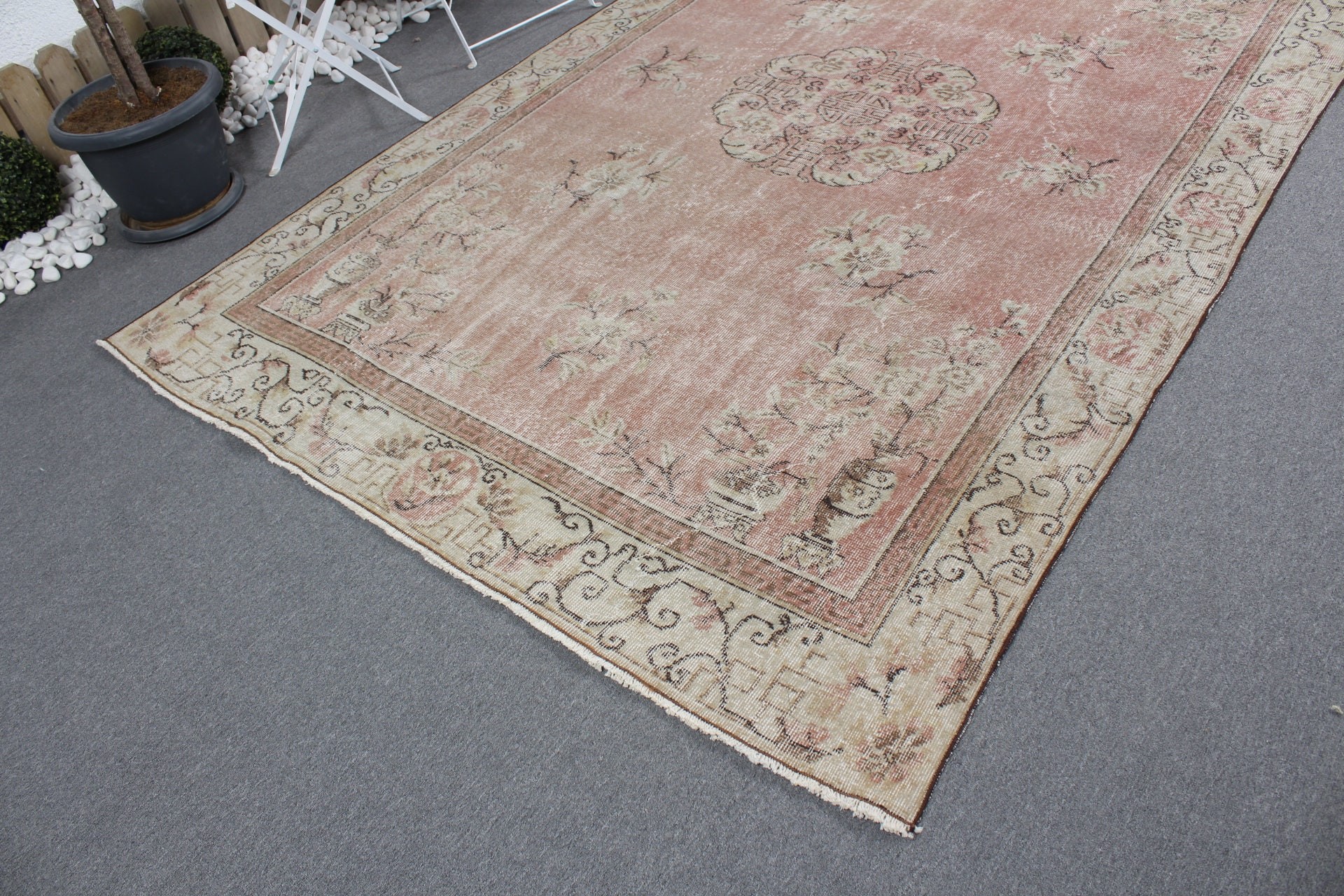 Floor Rug, Living Room Rug, Large Wool Rug Rugs, Vintage Rug, Pink Moroccan Rug, Bedroom Rug, Oushak Rug, Turkish Rug, 6.3x9.7 ft Large Rug