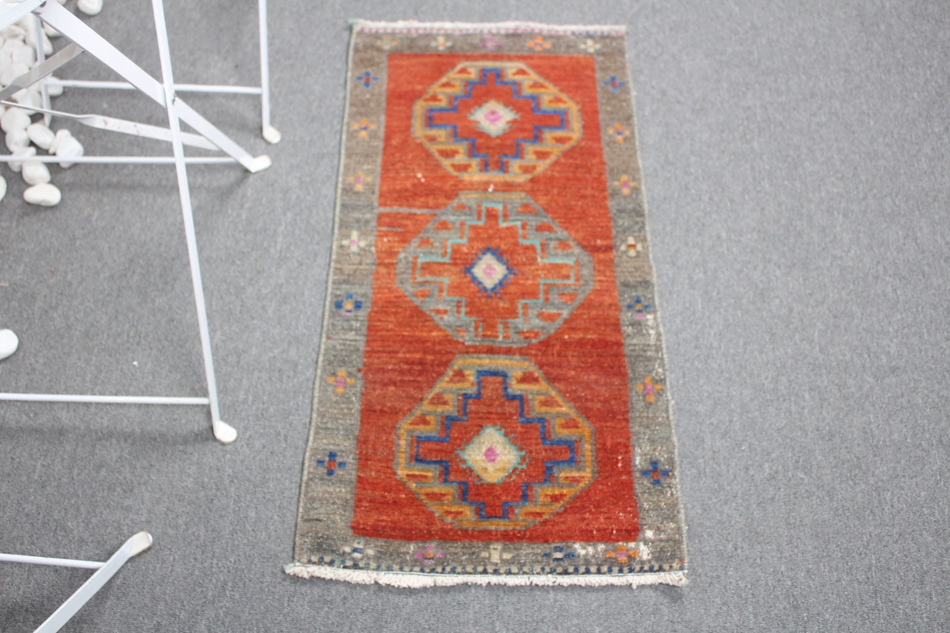 Wall Hanging Rug, Vintage Rug, Turkish Rugs, Anatolian Rug, Red Wool Rug, Bedroom Rug, Bathroom Rug, 1.5x3 ft Small Rugs, Abstract Rugs