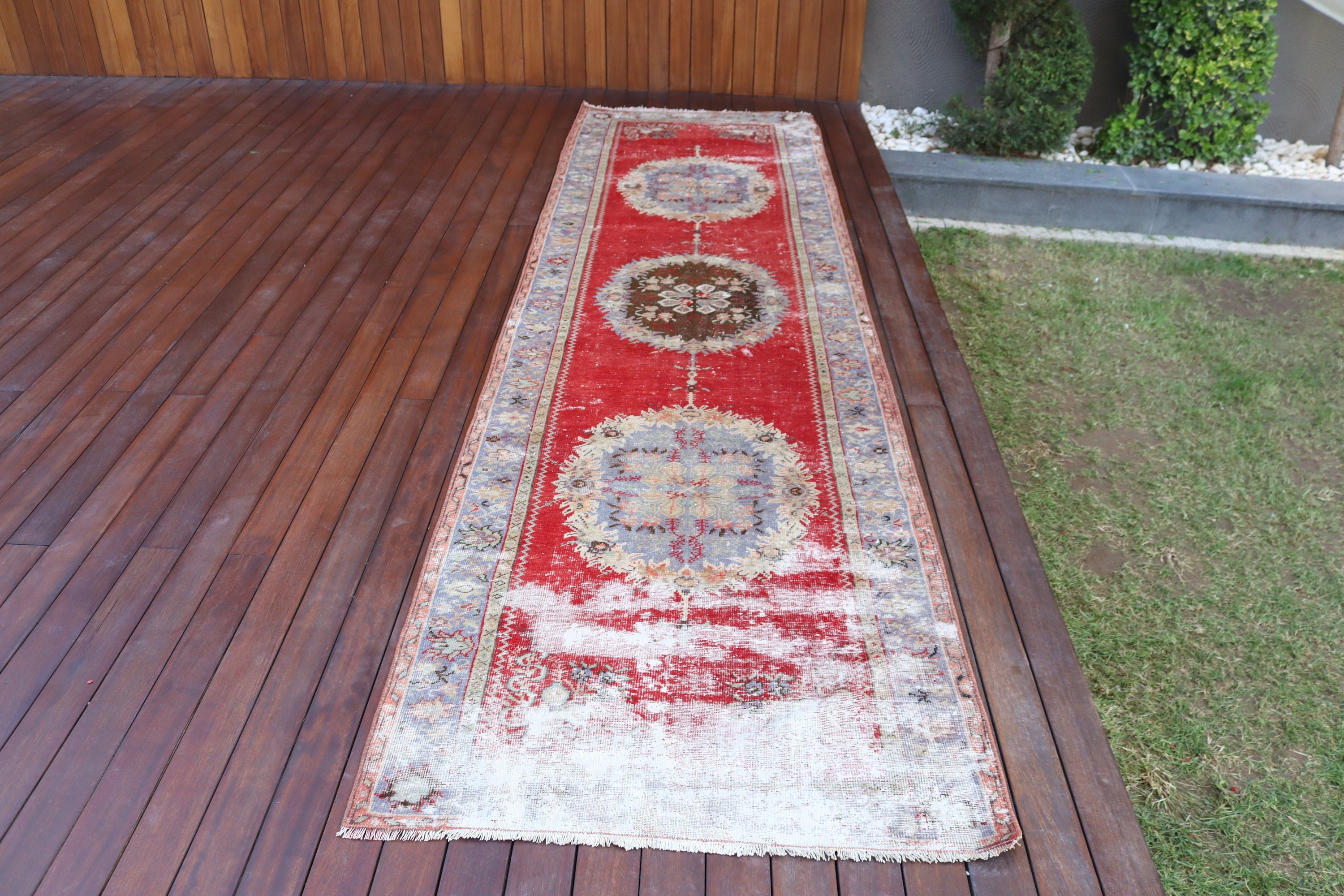 Koridor Halıları, Koridor Halısı, 3,3x12 ft Runner Halısı, Vintage Halılar, Ev Dekorasyonu Halıları, Kırmızı Soğuk Halı, Boho Halıları, Kabile Halısı, Türk Halıları