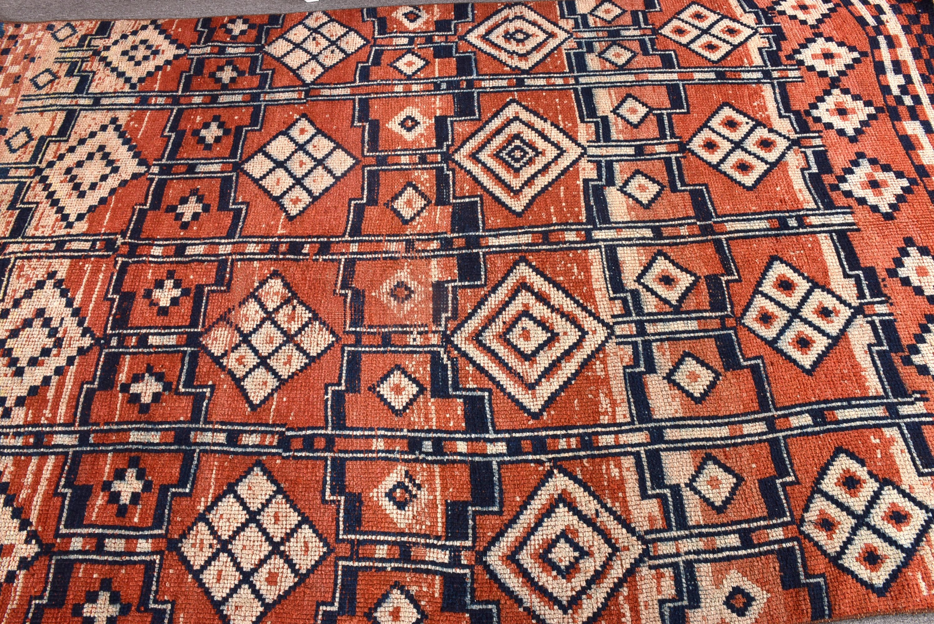 Geometrik Halılar, Vintage Halılar, 4,8x7,8 ft Alan Halıları, Turuncu Düz Dokuma Halı, Türk Halıları, Anadolu Halıları, Yer Halısı, Oturma Odası Halısı